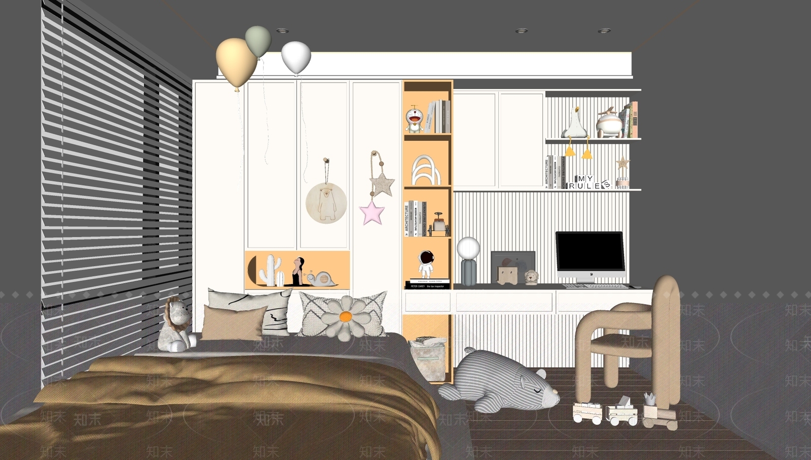 现代儿童卧室SU模型下载【ID:1141605136】