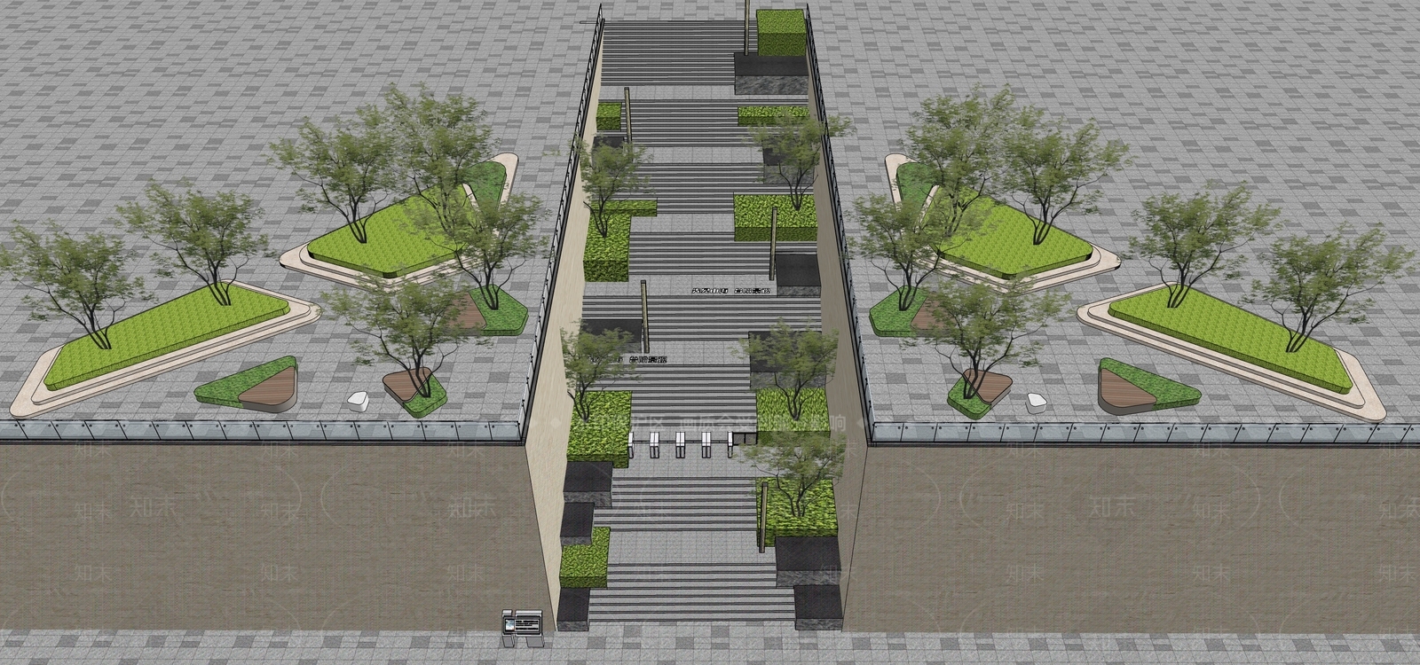 现代台阶景观SU模型下载【ID:1141609595】