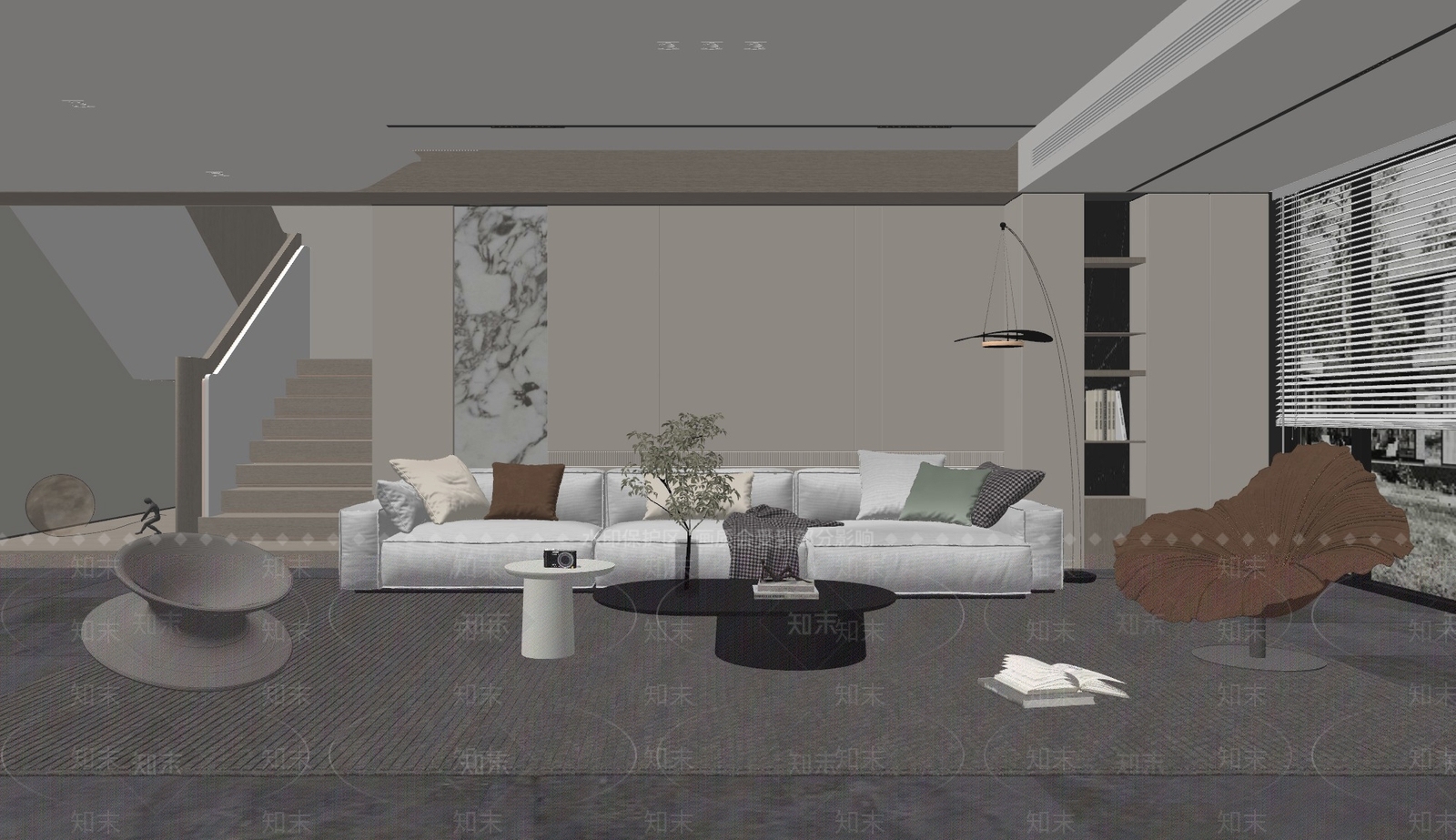现代别墅客厅SU模型下载【ID:1141610820】