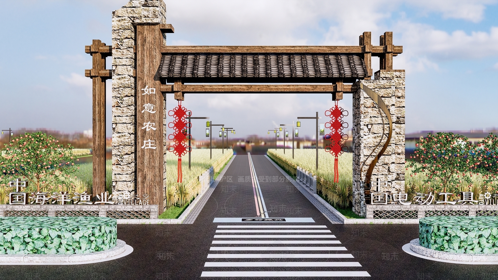 新中式乡村入口大门SU模型下载【ID:1141614905】