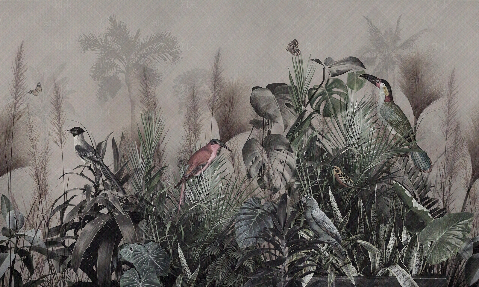 灰色新中式壁纸墙布背景墙贴图下载【ID:1141616960】