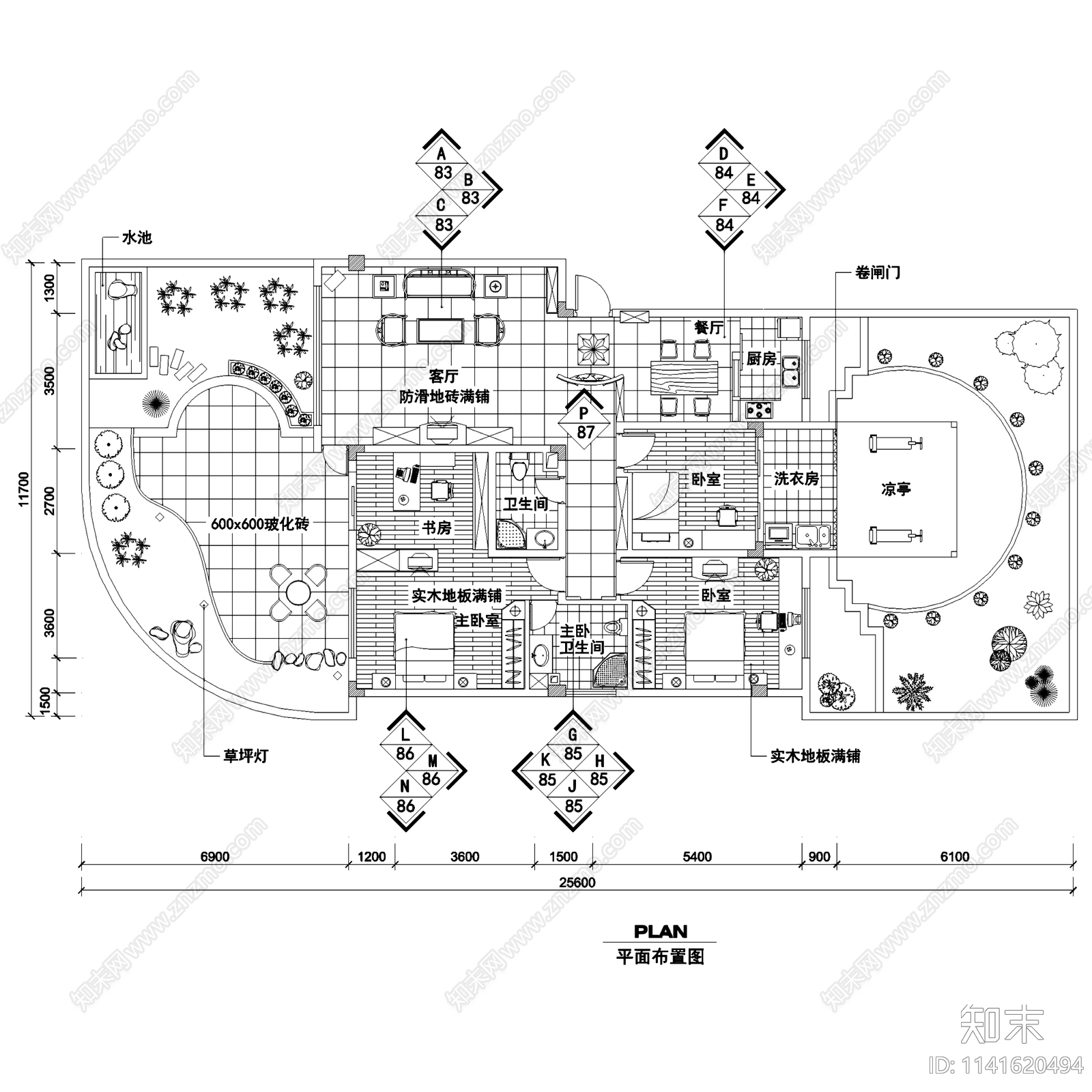 现代中式三居室家装装修12套cad施工图下载【ID:1141620494】