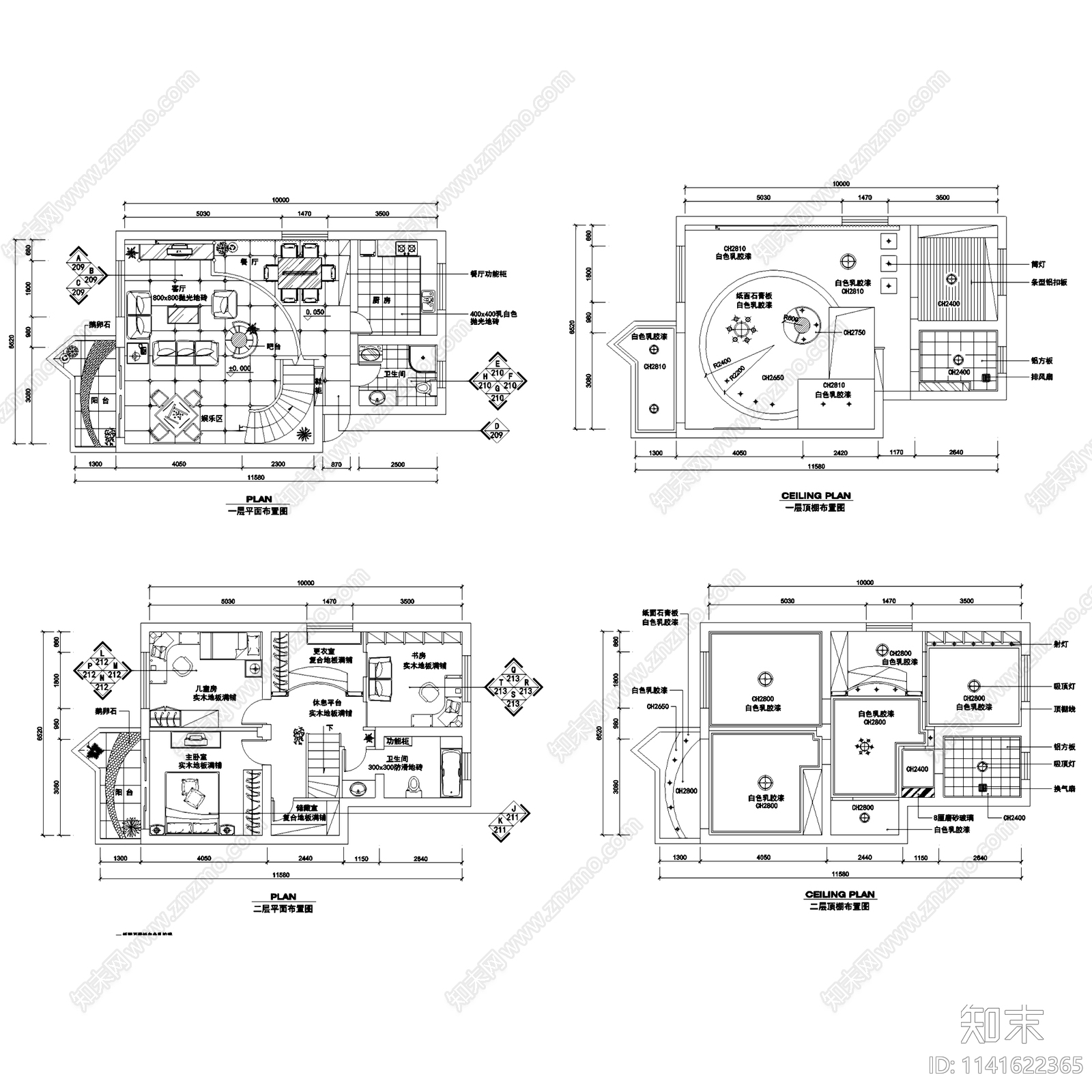 欧式现代复式家装室内装修6套cad施工图下载【ID:1141622365】