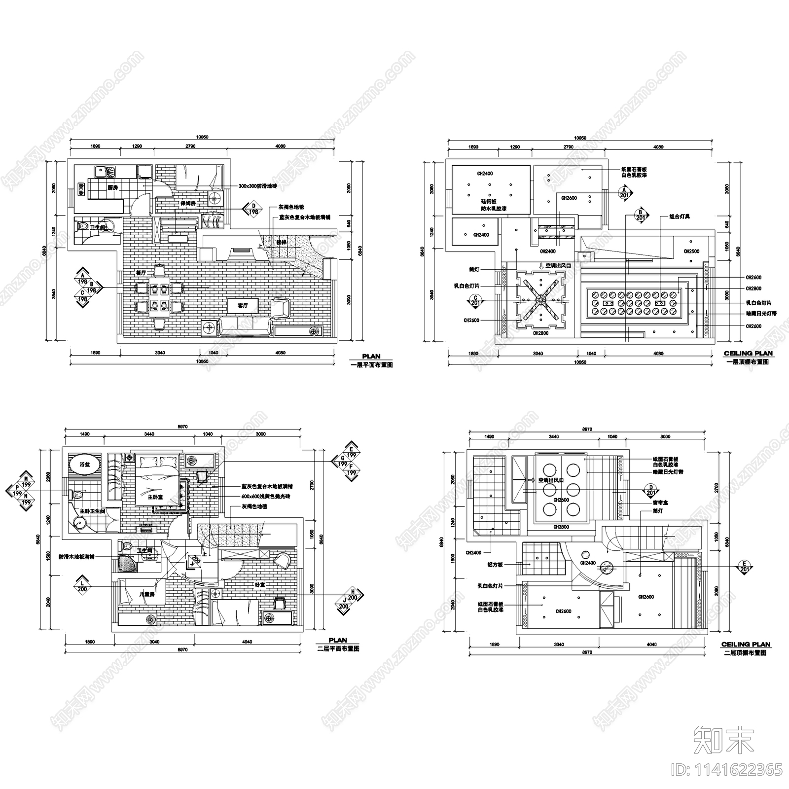 欧式现代复式家装室内装修6套cad施工图下载【ID:1141622365】