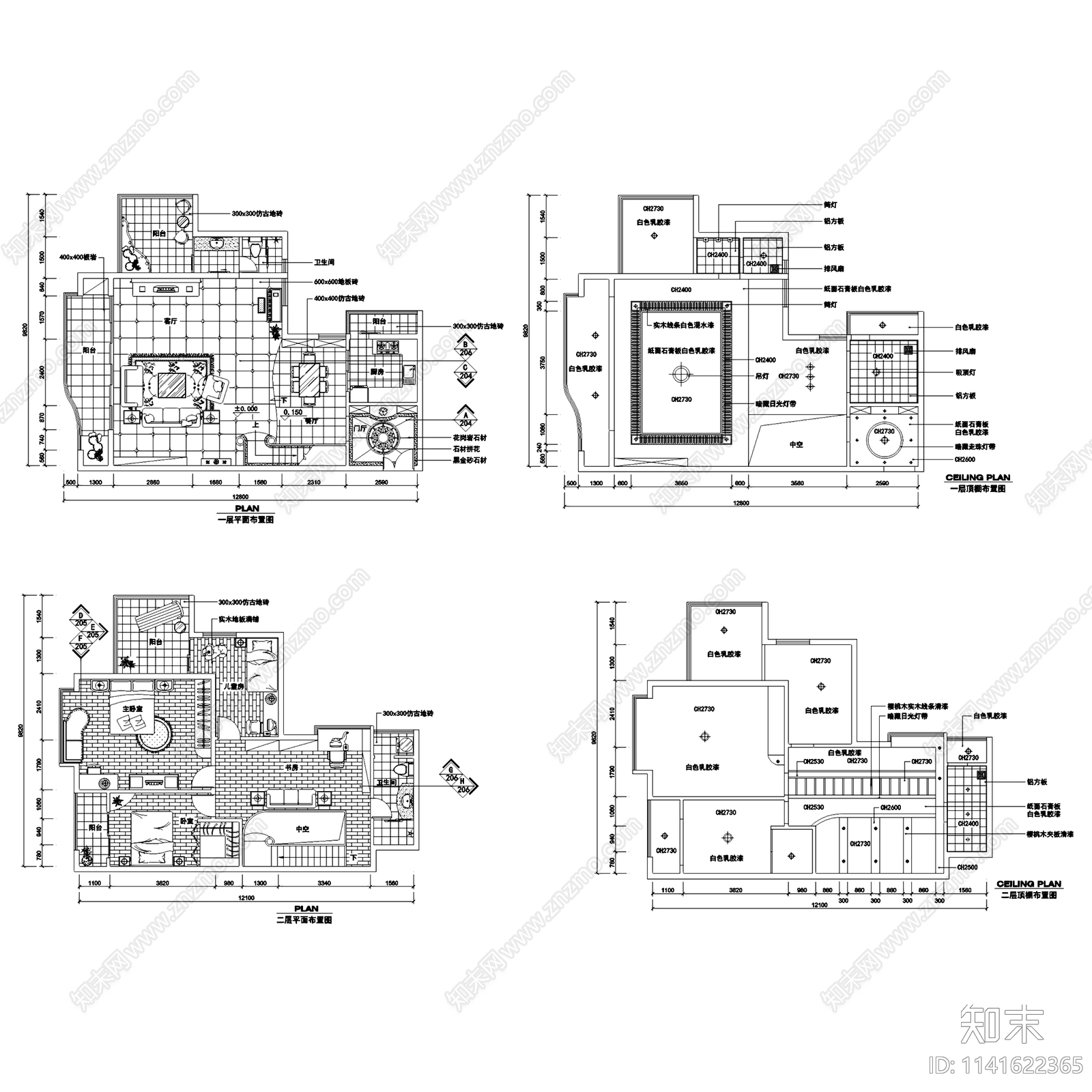 欧式现代复式家装室内装修6套cad施工图下载【ID:1141622365】