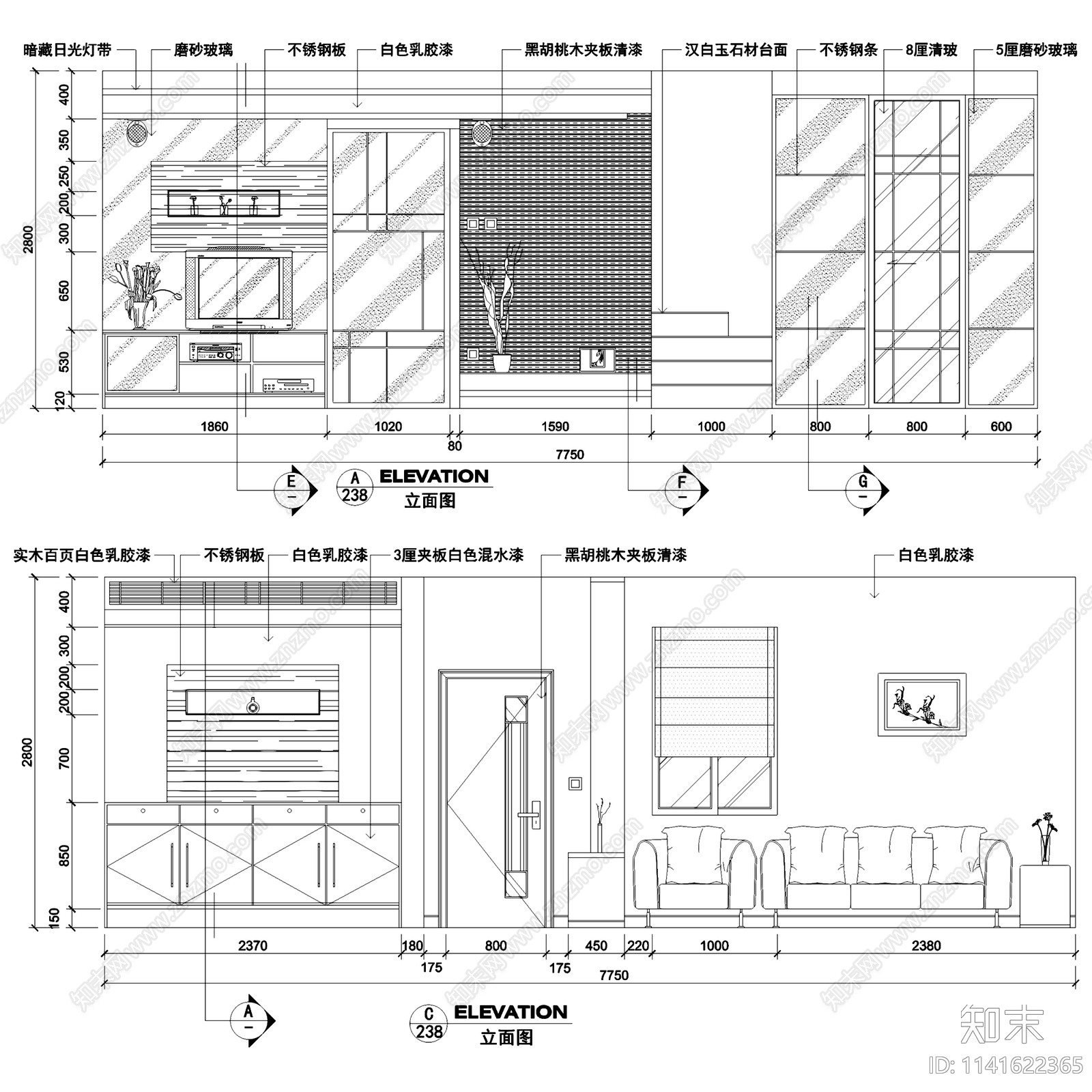 欧式现代复式家装室内装修6套cad施工图下载【ID:1141622365】