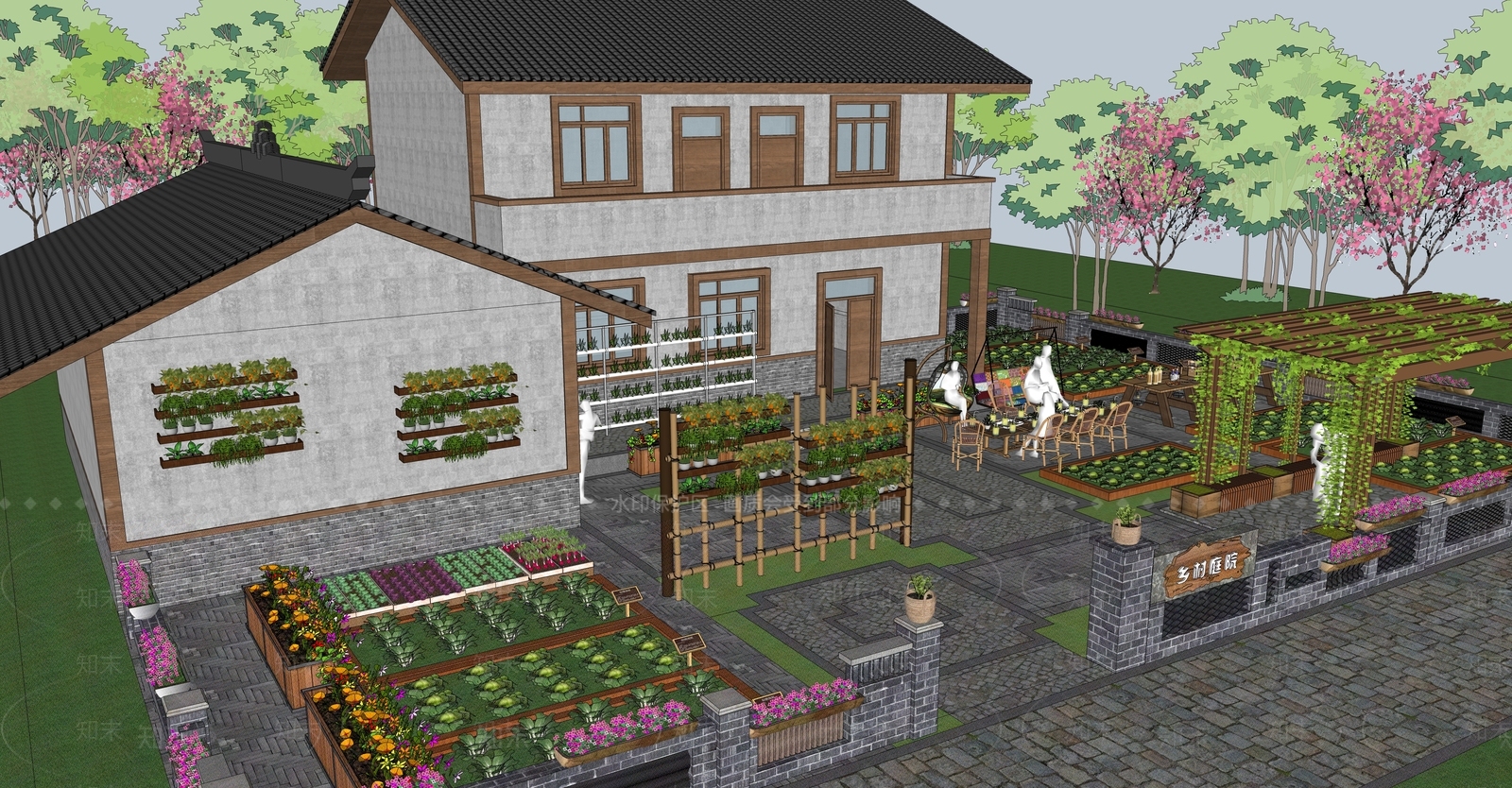 现代乡村庭院SU模型下载【ID:1141629223】