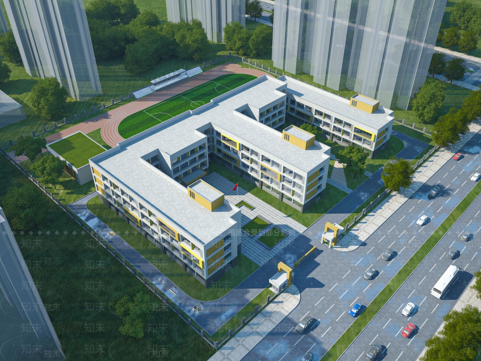 现代中小学校外观3D模型下载【ID:1141629833】