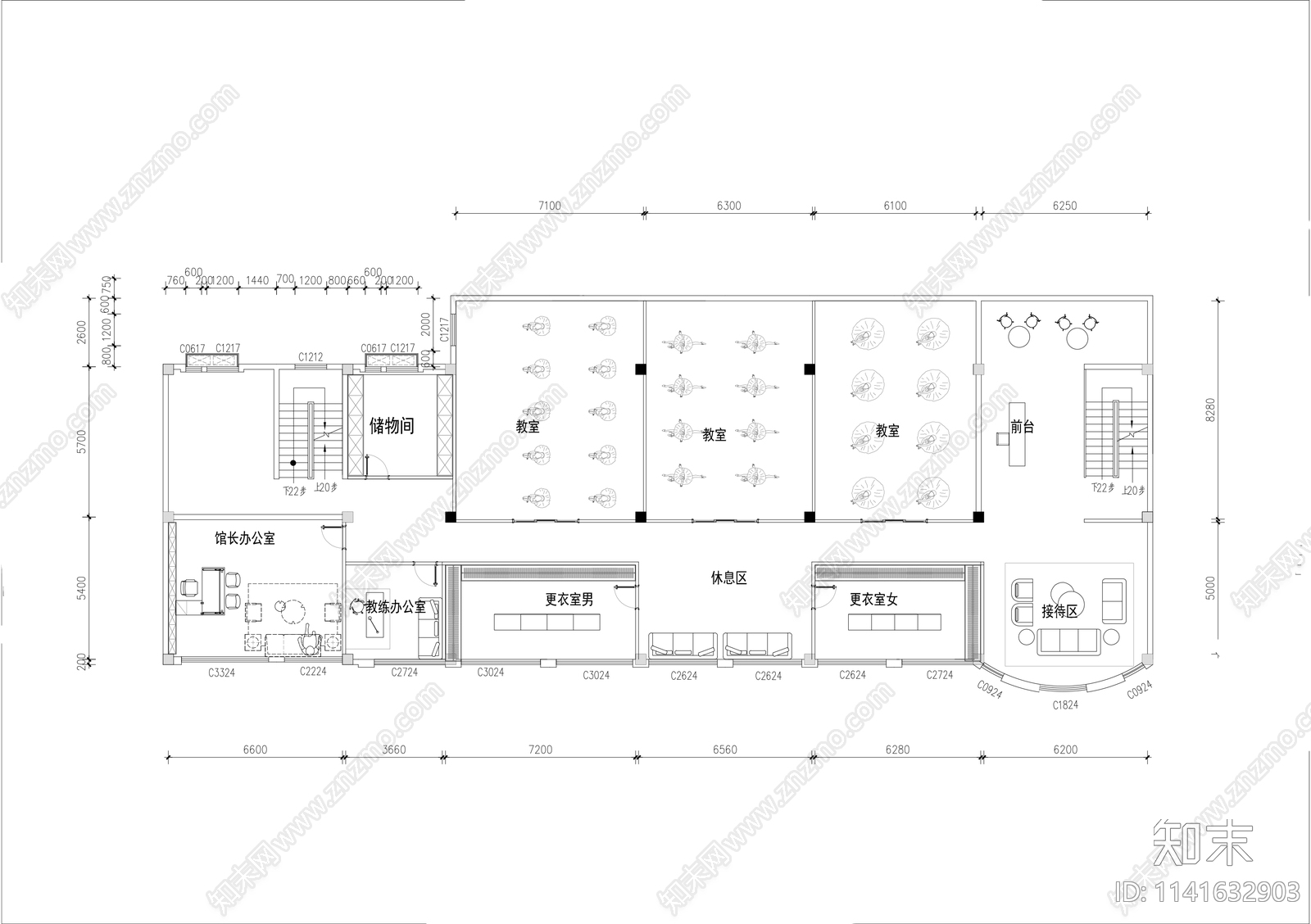 500㎡舞蹈室平面布置图施工图下载【ID:1141632903】