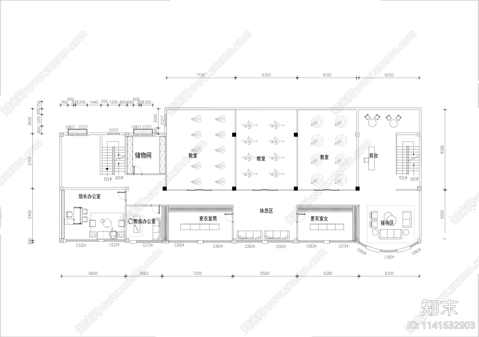 500㎡舞蹈室平面布置图施工图下载【ID:1141632903】