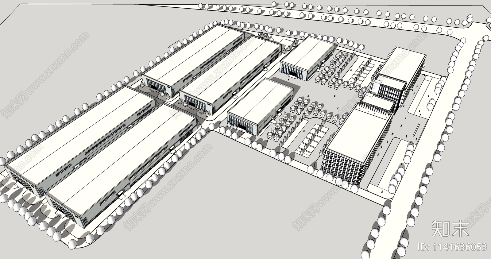 现代风格厂房SU模型下载【ID:1141636053】