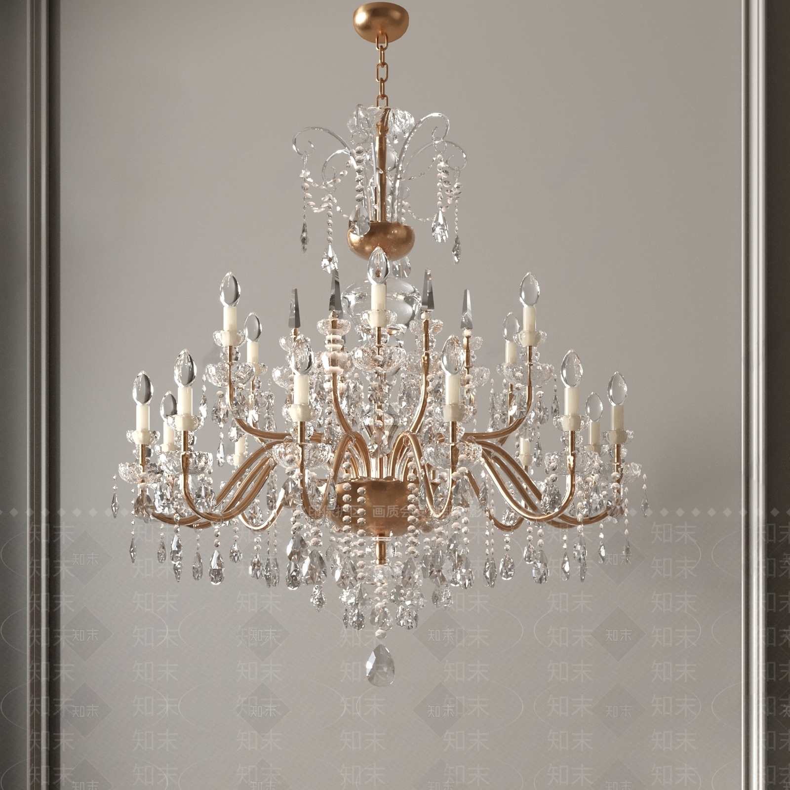 法式多头水晶吊灯家装大型工装水晶吊灯SU模型【ID:1141637888】_知末su模型网