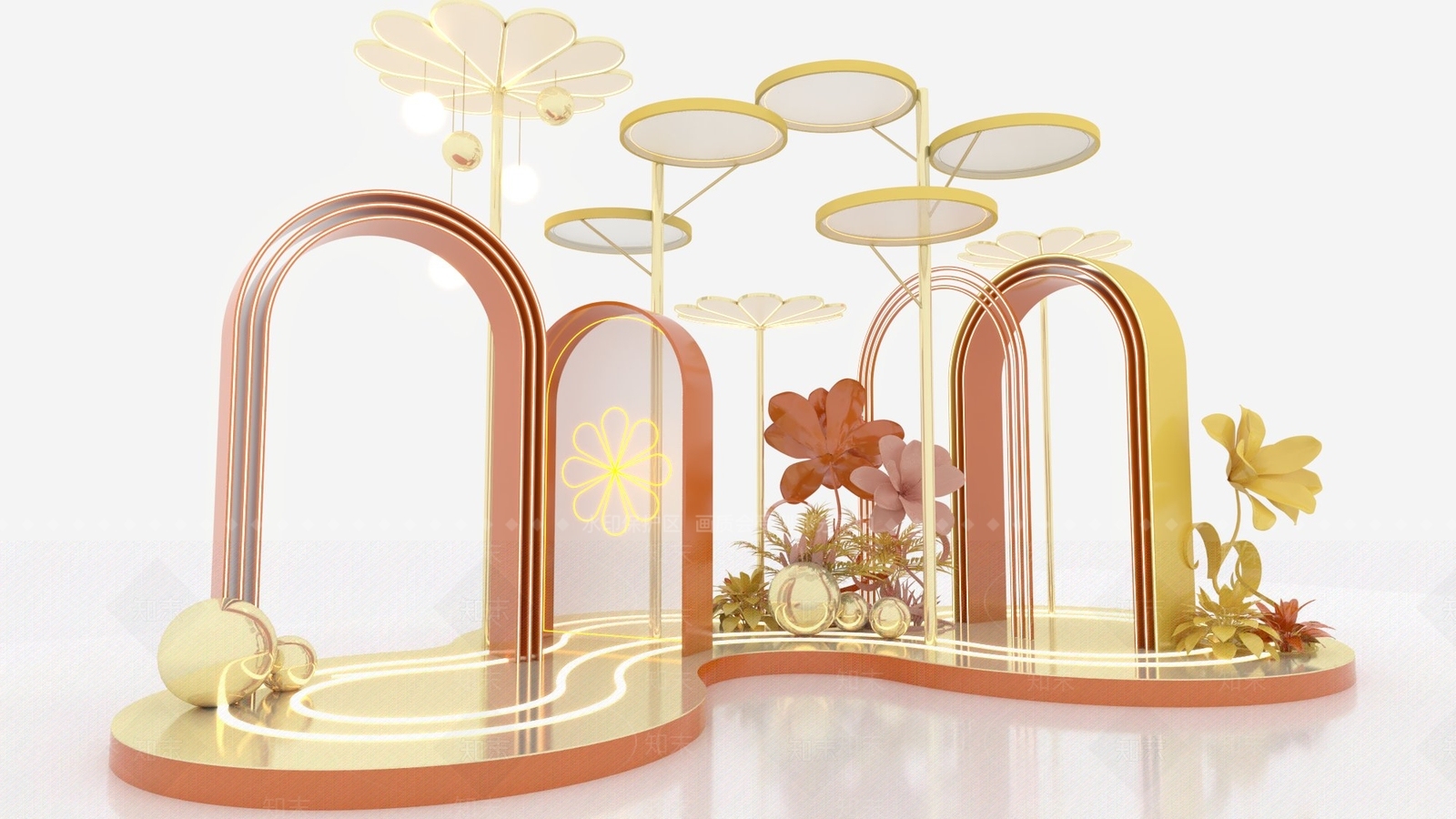 现代镜面拱门花艺美陈SU模型下载【ID:1141639035】