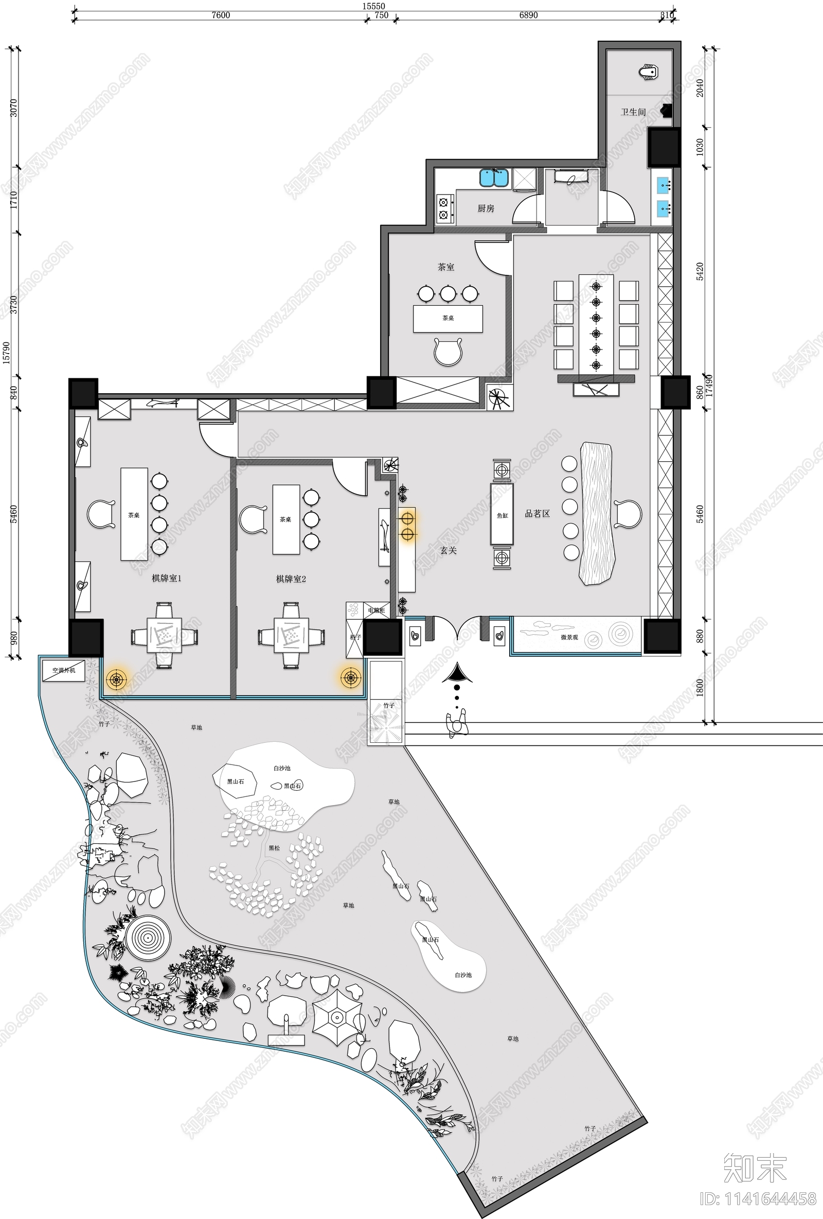 茶室会所平面布置图施工图下载【ID:1141644458】