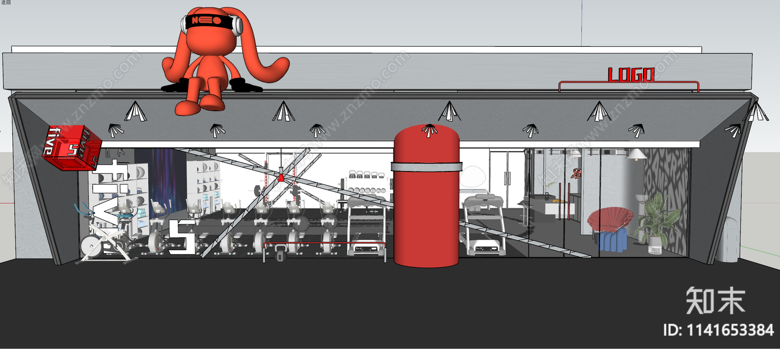 现代健身房门头门面SU模型下载【ID:1141653384】