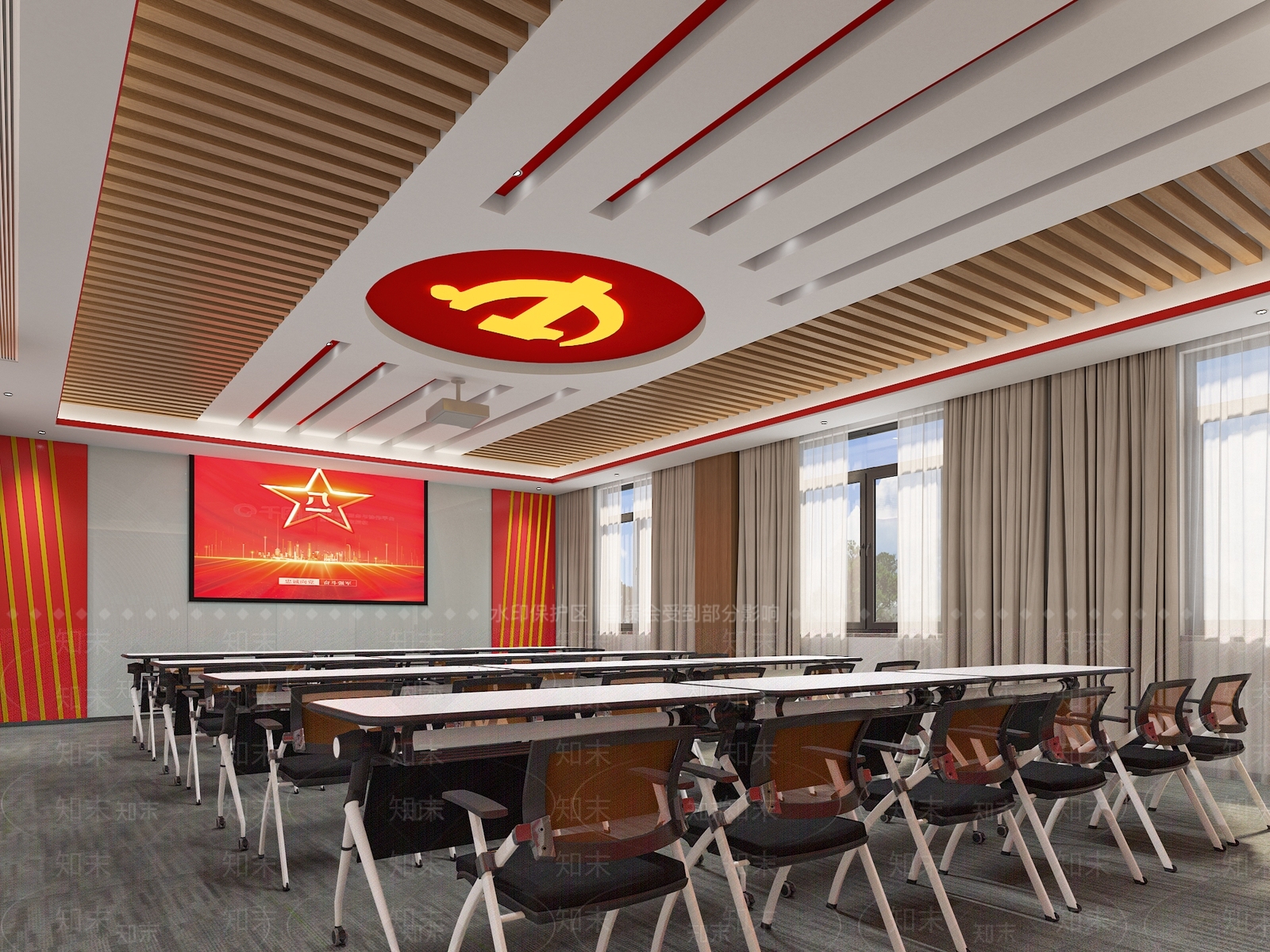 现代党建会议室3D模型下载【ID:1141995854】