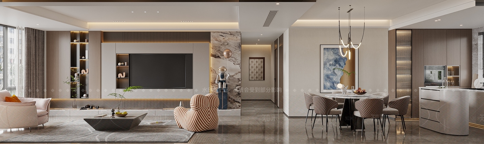 现代轻奢风格客餐厅SU模型下载【ID:1141661564】