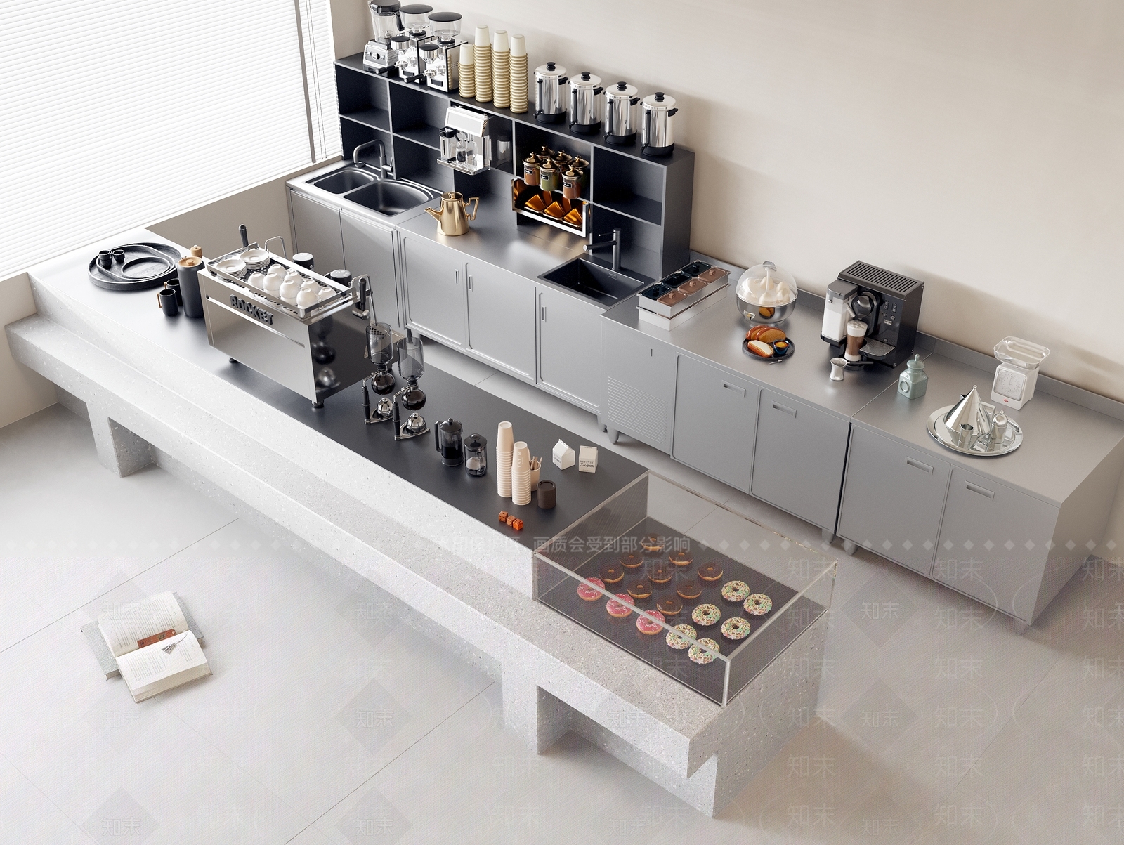 现代奶茶甜品店操作台3D模型下载【ID:1141667225】