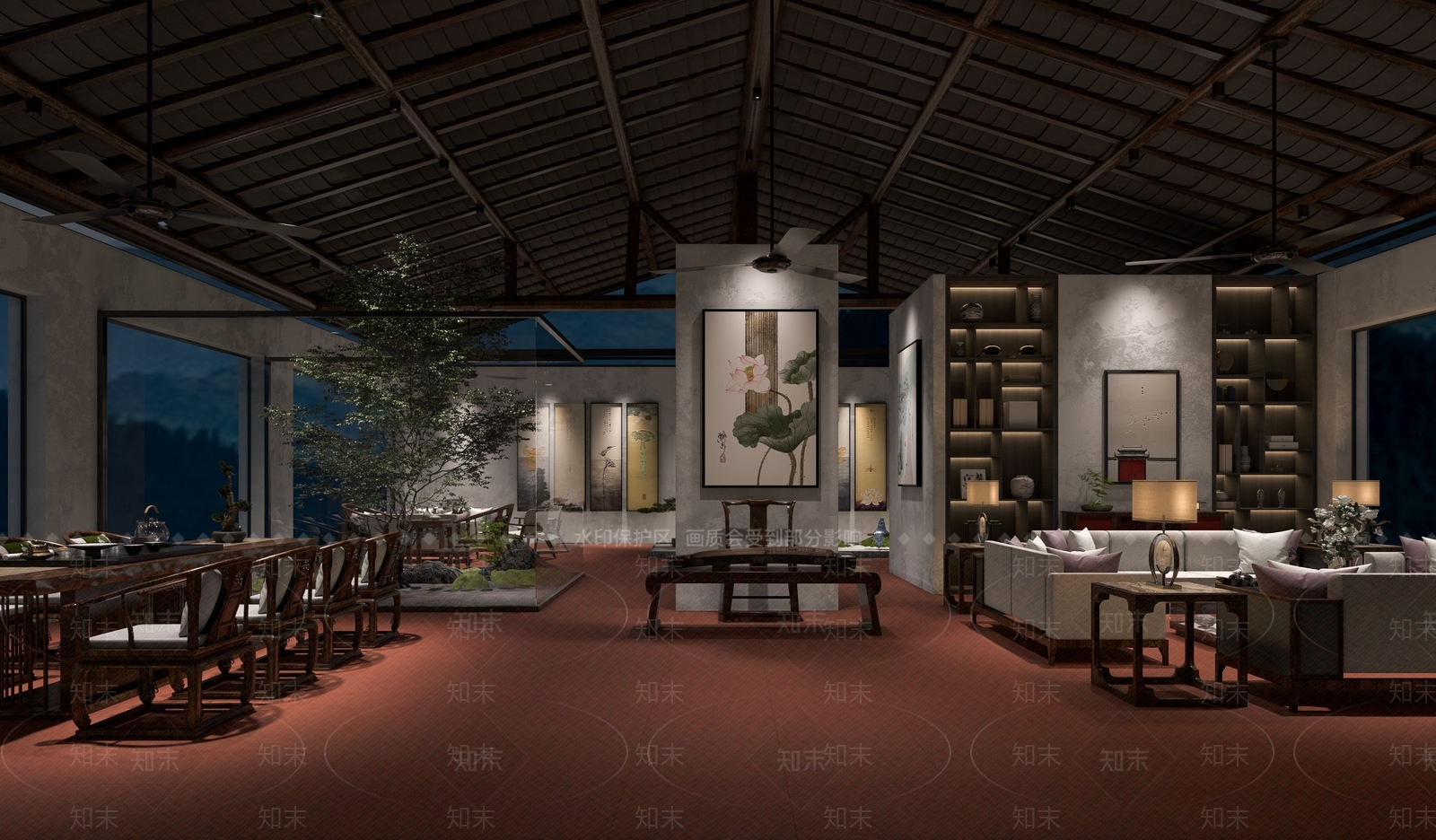 新中式民宿酒店品茶区3D模型下载【ID:1141681801】