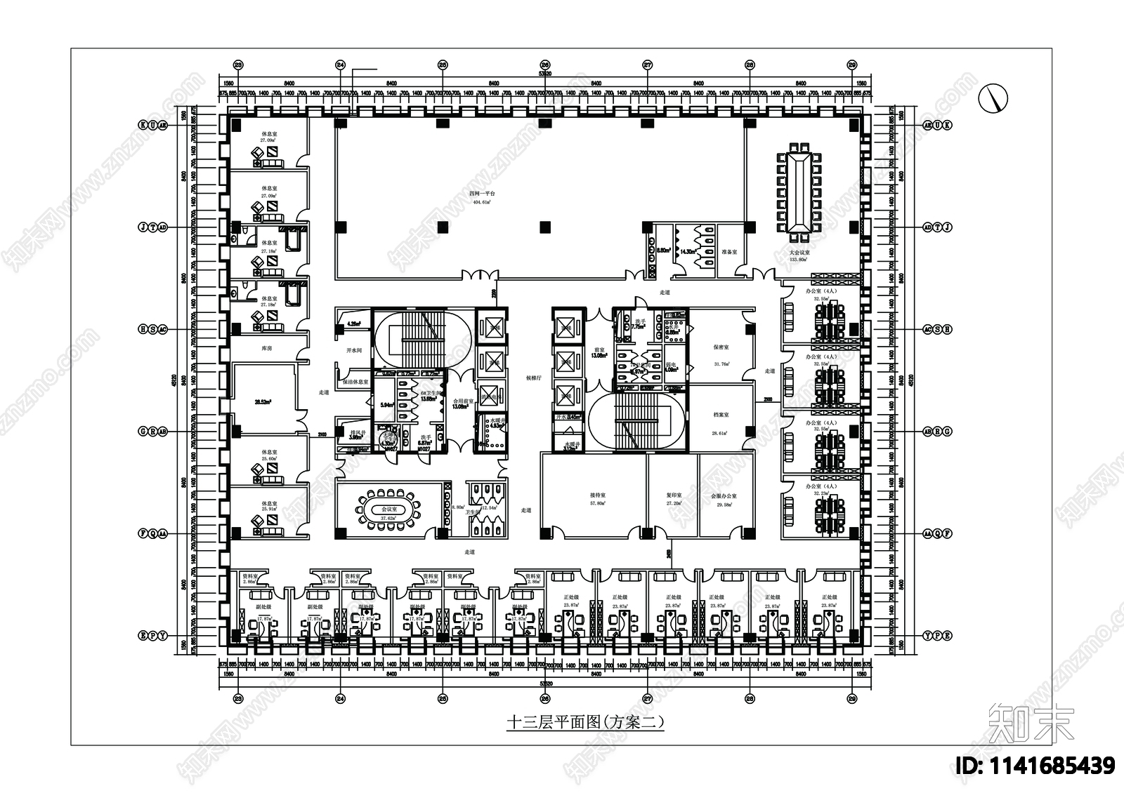 现代物流园13层办公楼室内平面布置图施工图下载【ID:1141685439】