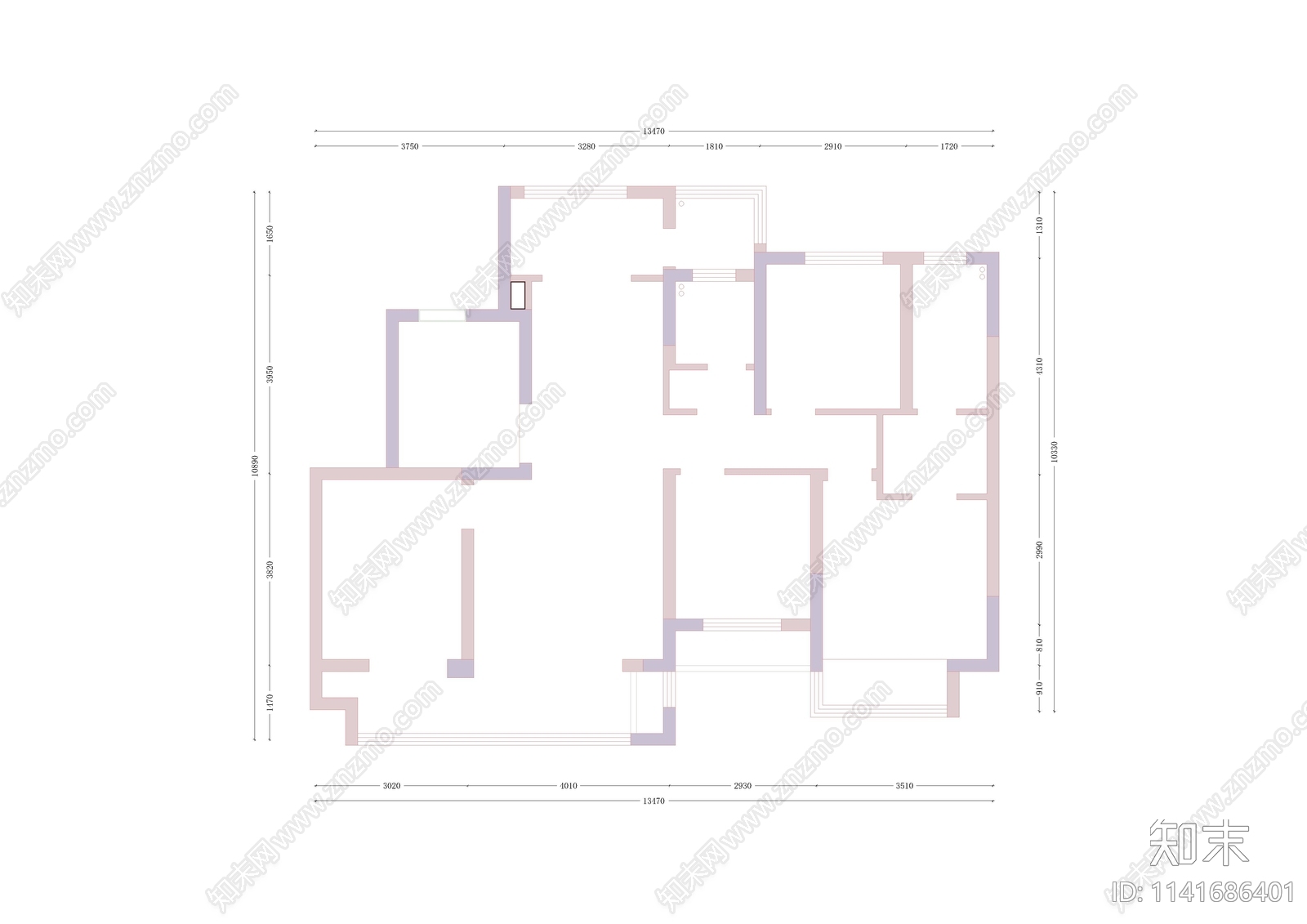 平层家装平面布置图cad施工图下载【ID:1141686401】