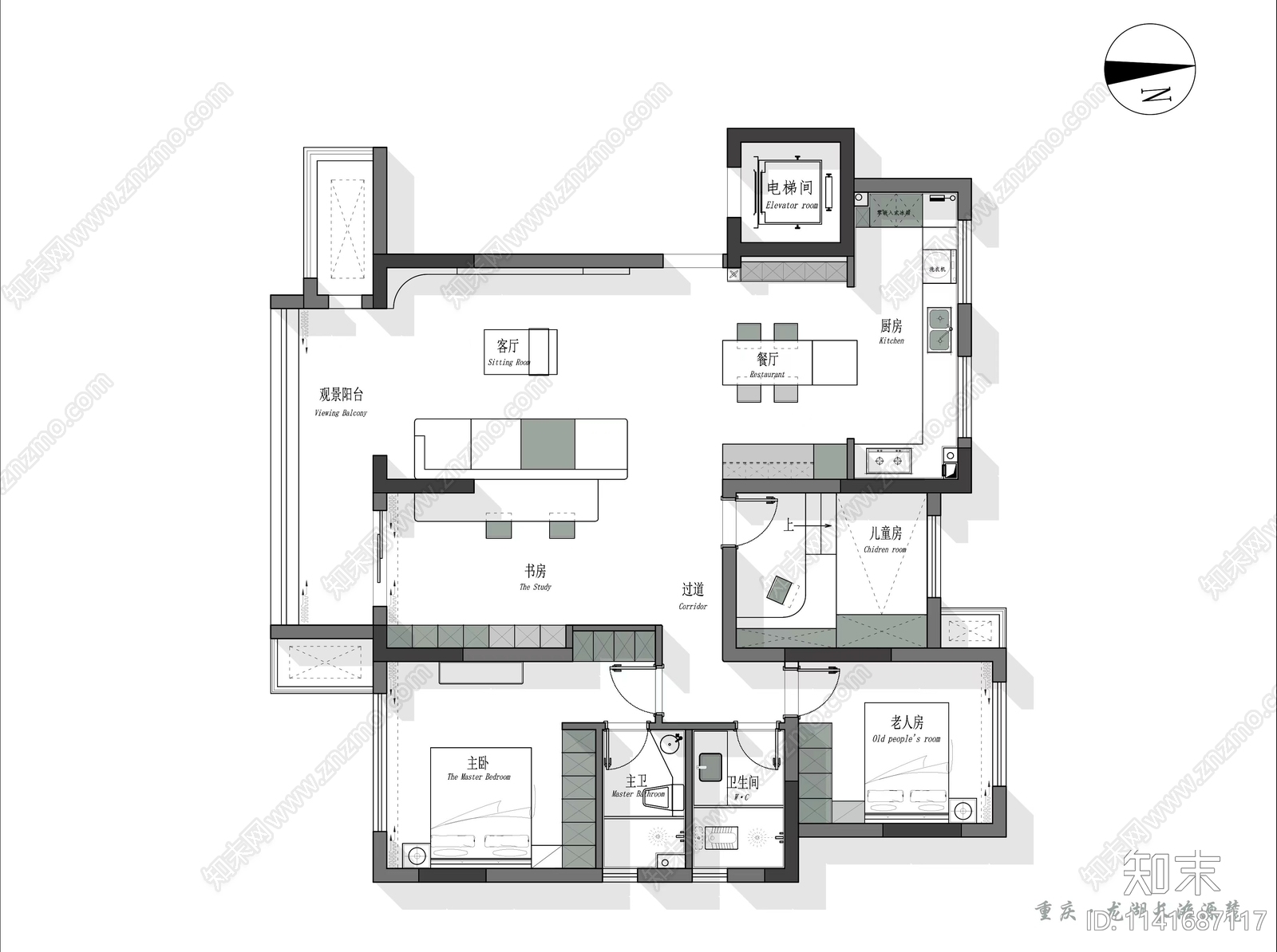 平层家装平面布置图cad施工图下载【ID:1141687117】