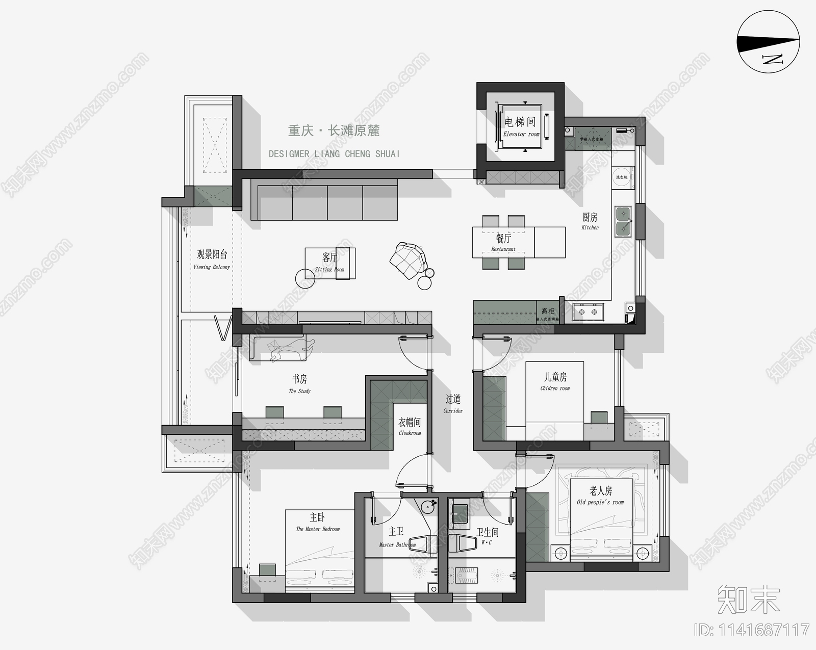 平层家装平面布置图cad施工图下载【ID:1141687117】