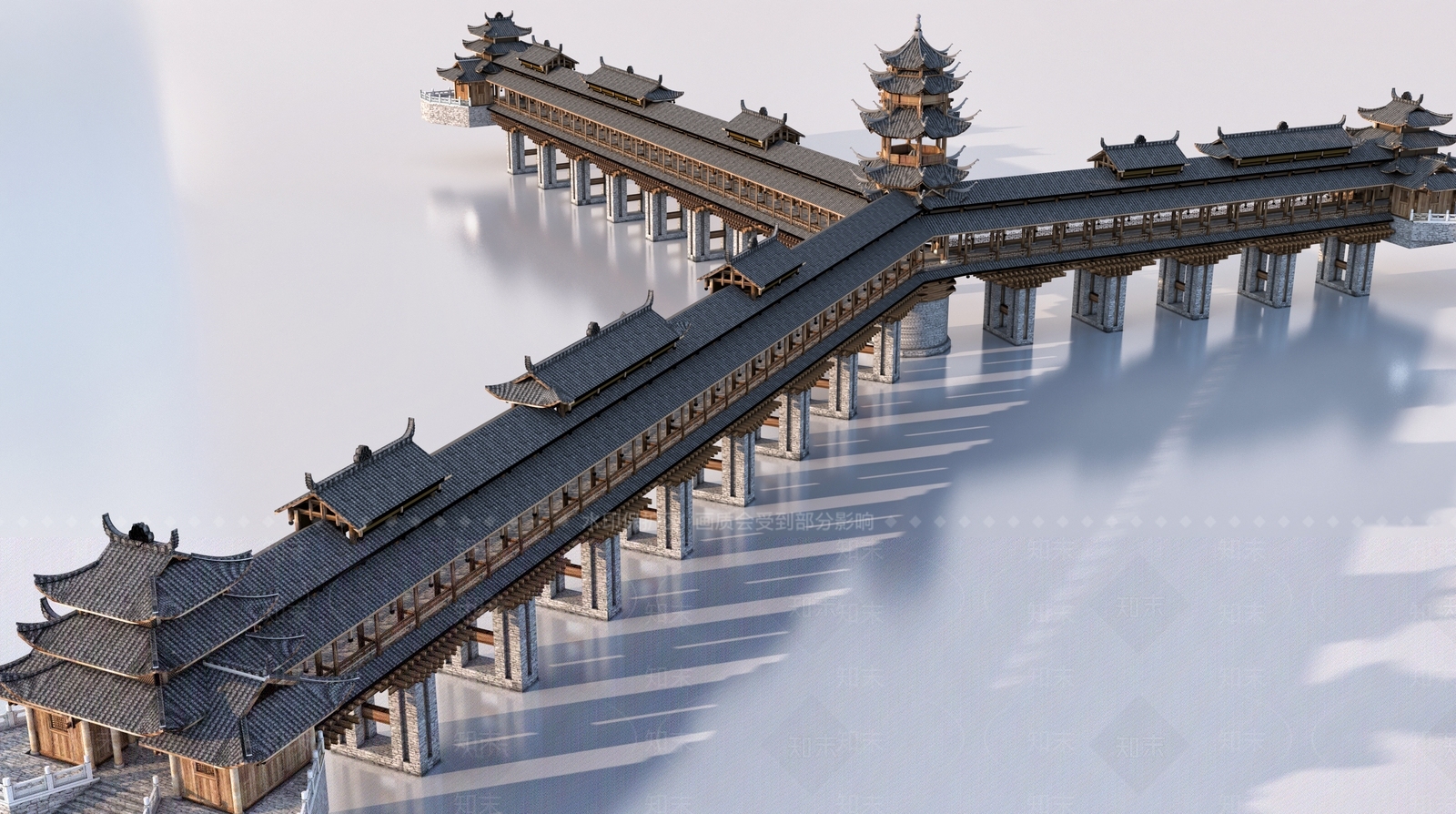 中式土家族风雨廊桥3D模型下载【ID:1141689929】
