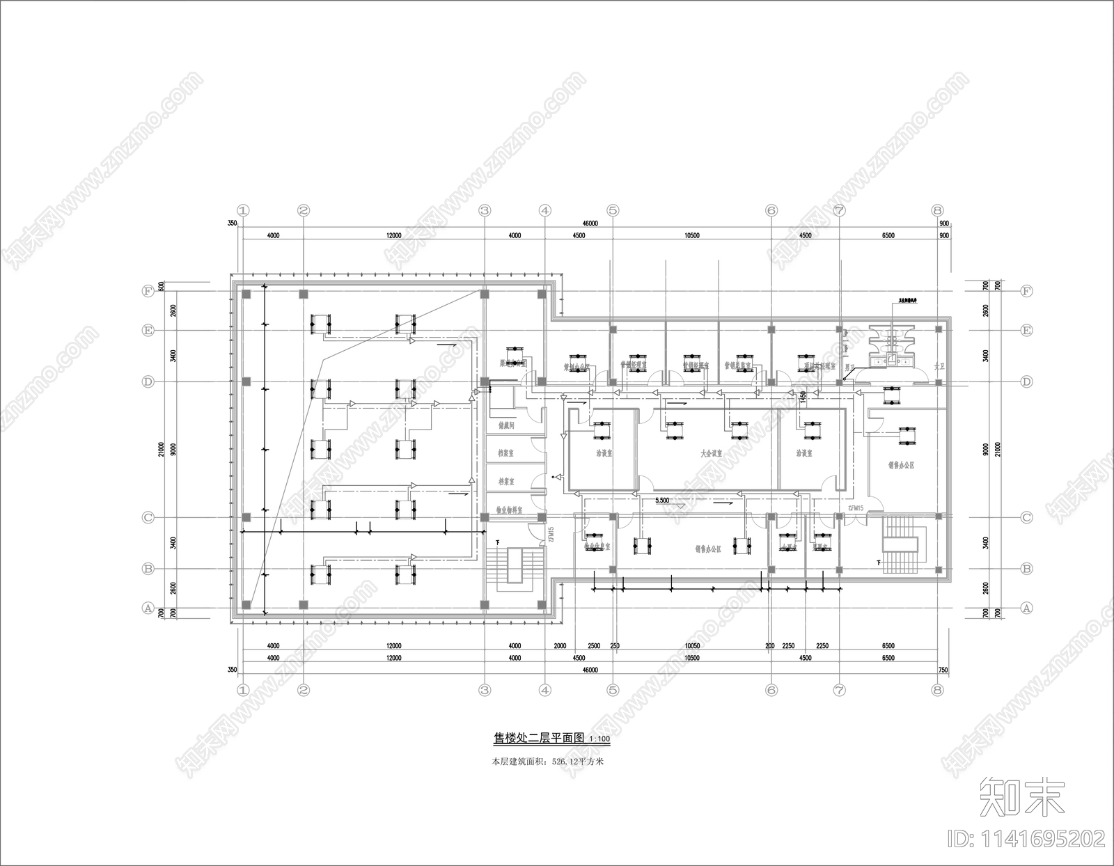 现代售楼处建筑cad施工图下载【ID:1141695202】