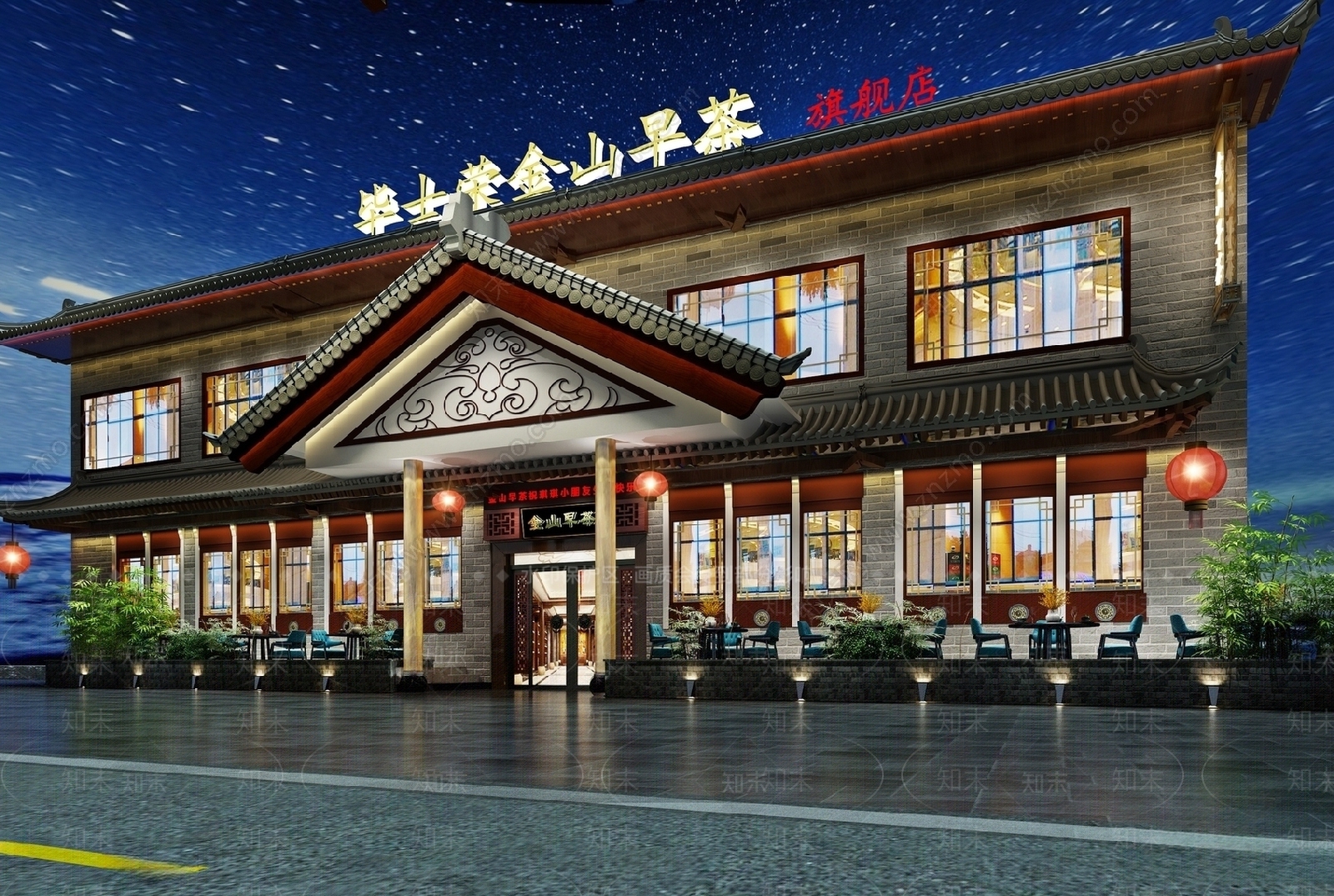 中式中餐厅门头门面SU模型下载【ID:1141699130】_知末su模型网