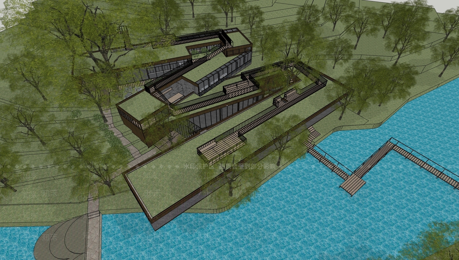 现代展览馆建筑SU模型下载【ID:1141703602】