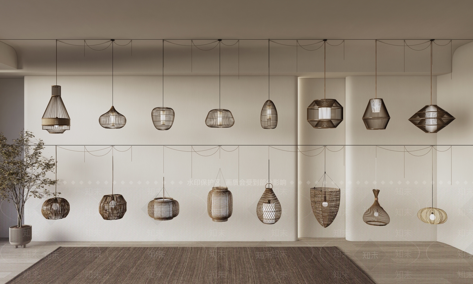 侘寂风格竹编灯笼SU模型下载【ID:1141705571】