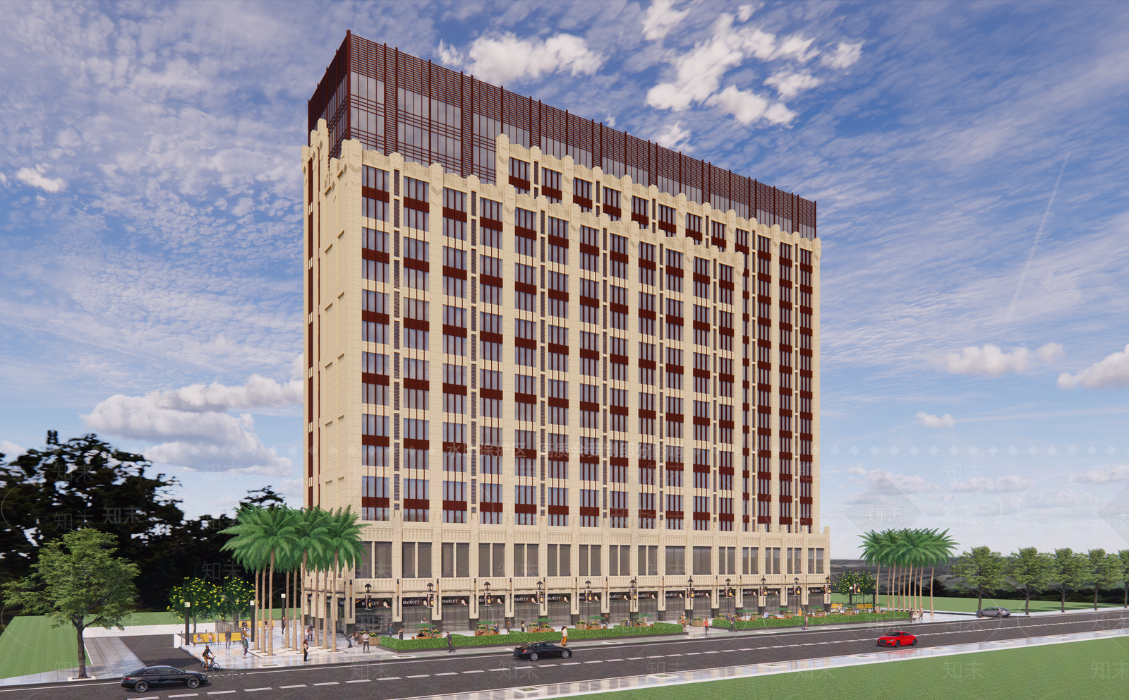 新中式高层办公楼SU模型下载【ID:1141962639】