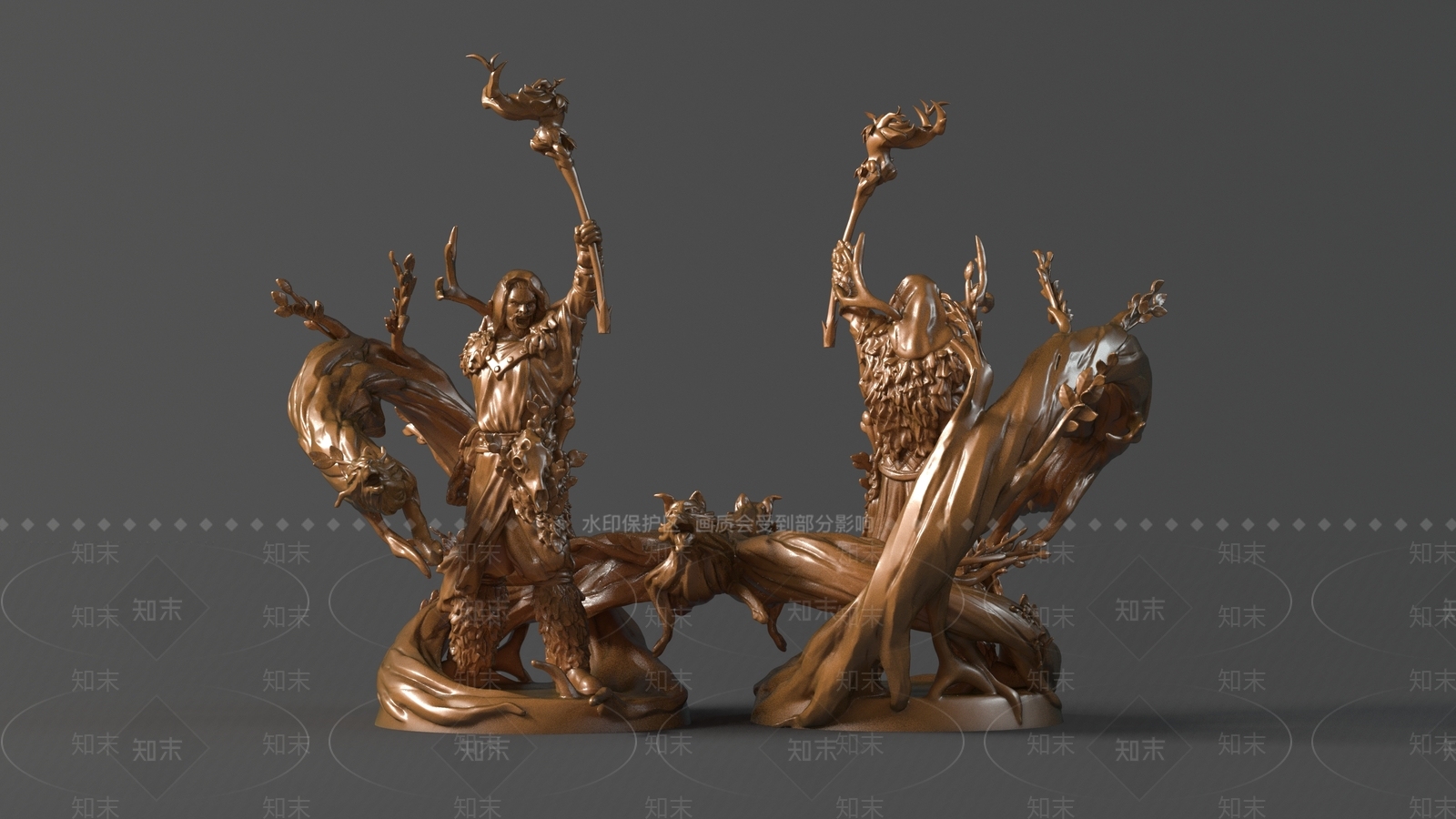 现代萨满德鲁伊人物雕塑摆件组合SU模型下载【ID:1141707595】