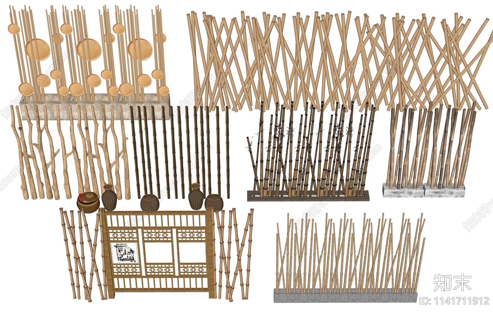 新中式竹子隔断SU模型下载【ID:1141711912】