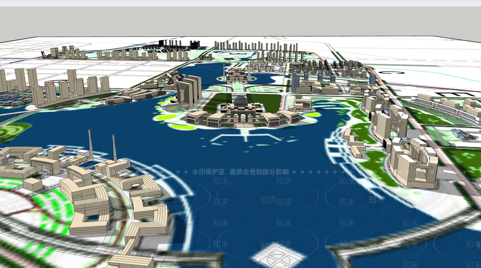现代城市鸟瞰图SU模型下载【ID:1141712765】