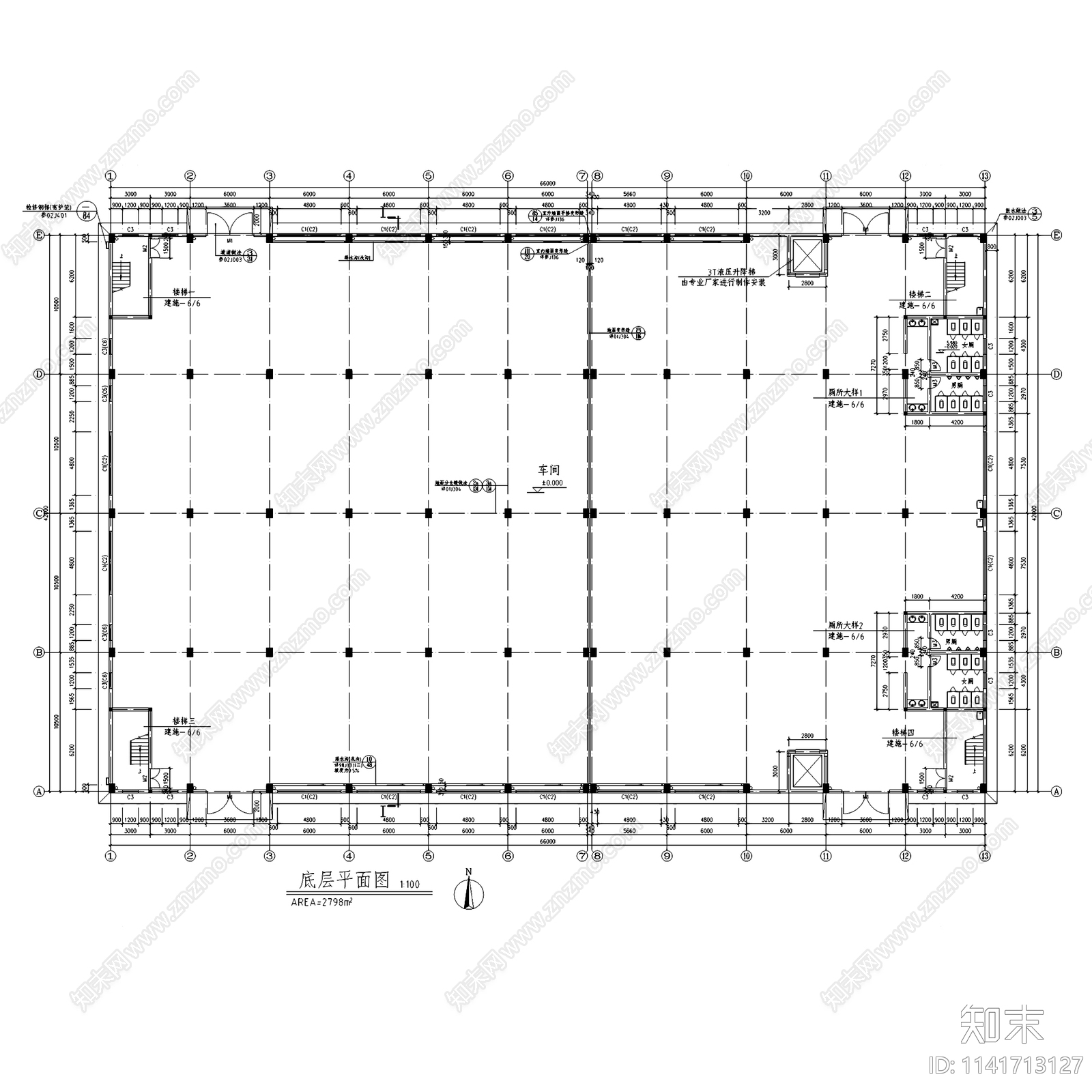 二层工业车间厂房建筑cad施工图下载【ID:1141713127】
