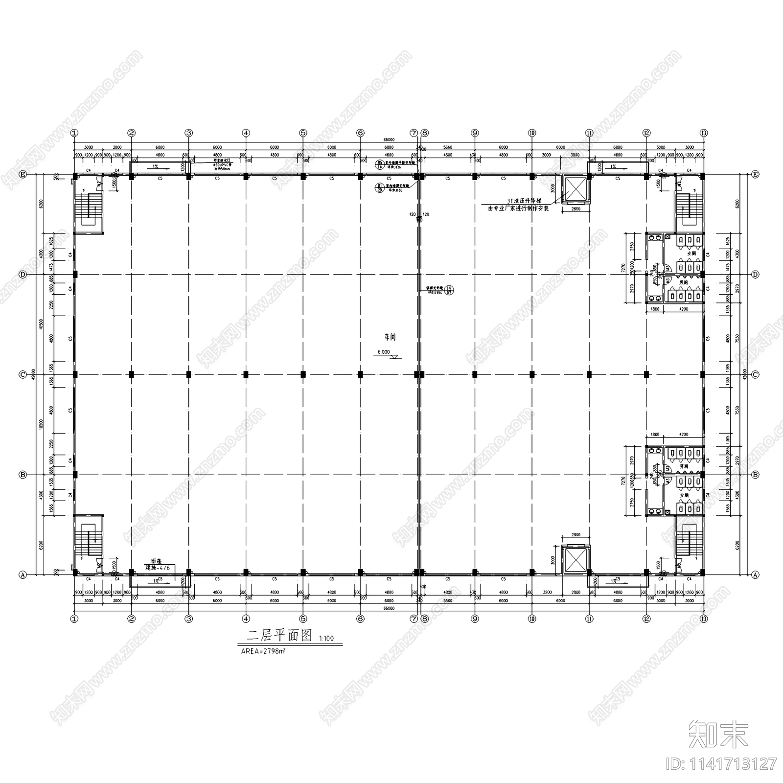 二层工业车间厂房建筑cad施工图下载【ID:1141713127】