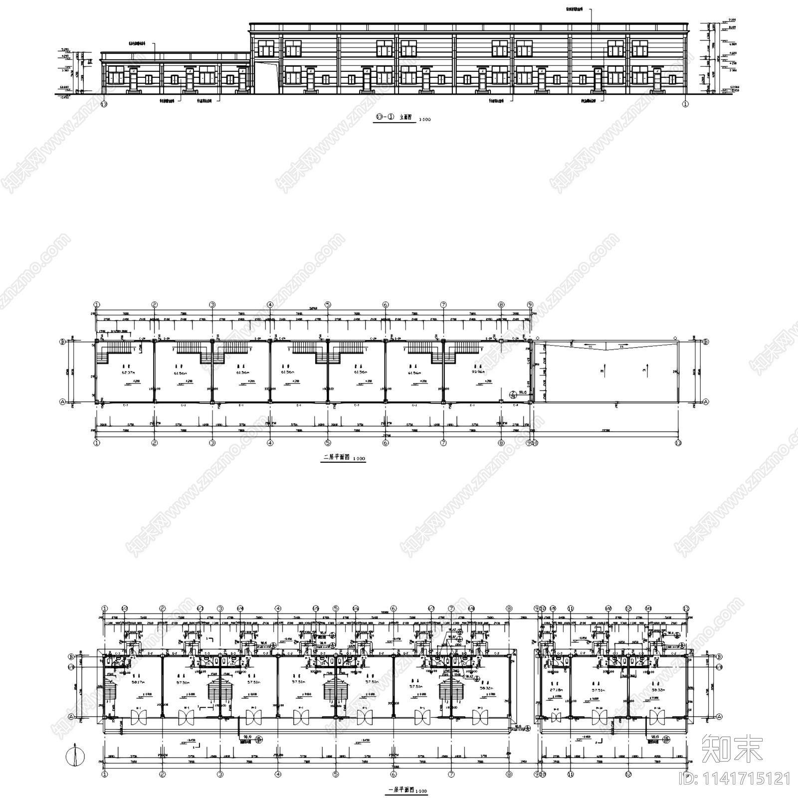 二层临街商店商业街建筑cad施工图下载【ID:1141715121】