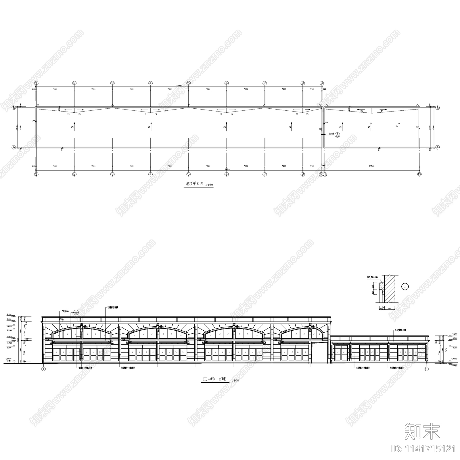 二层临街商店商业街建筑cad施工图下载【ID:1141715121】