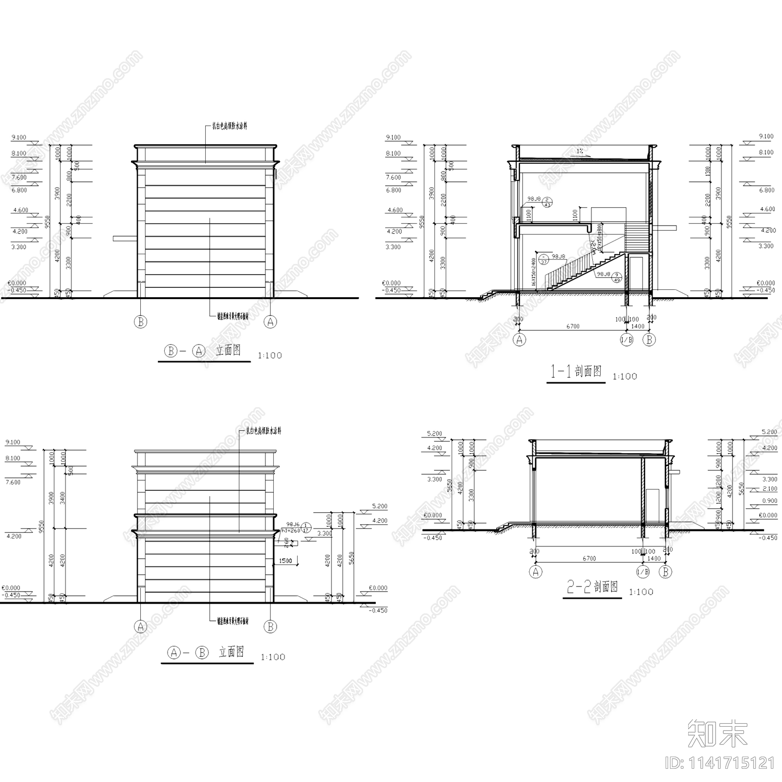 二层临街商店商业街建筑cad施工图下载【ID:1141715121】