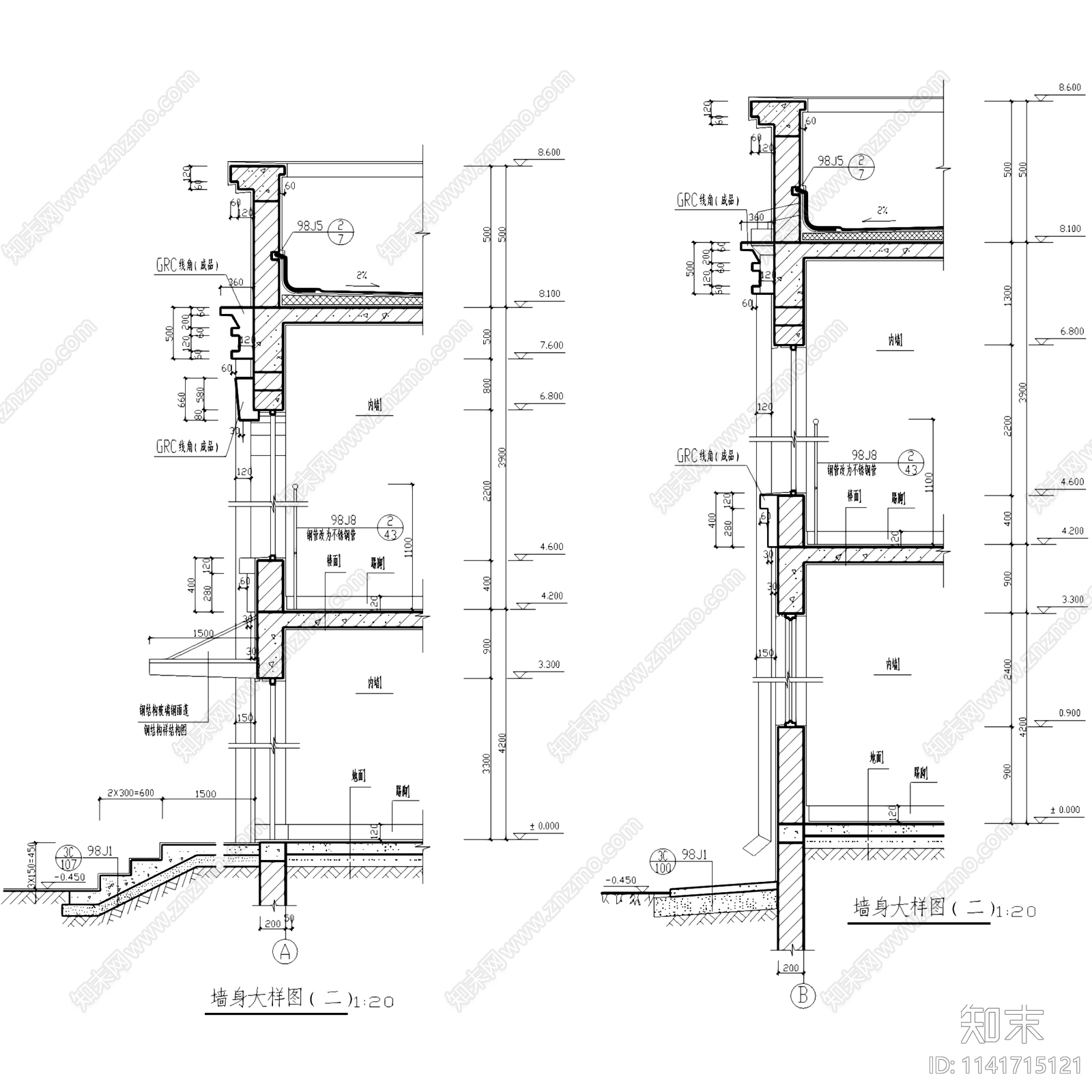 二层临街商店商业街建筑cad施工图下载【ID:1141715121】