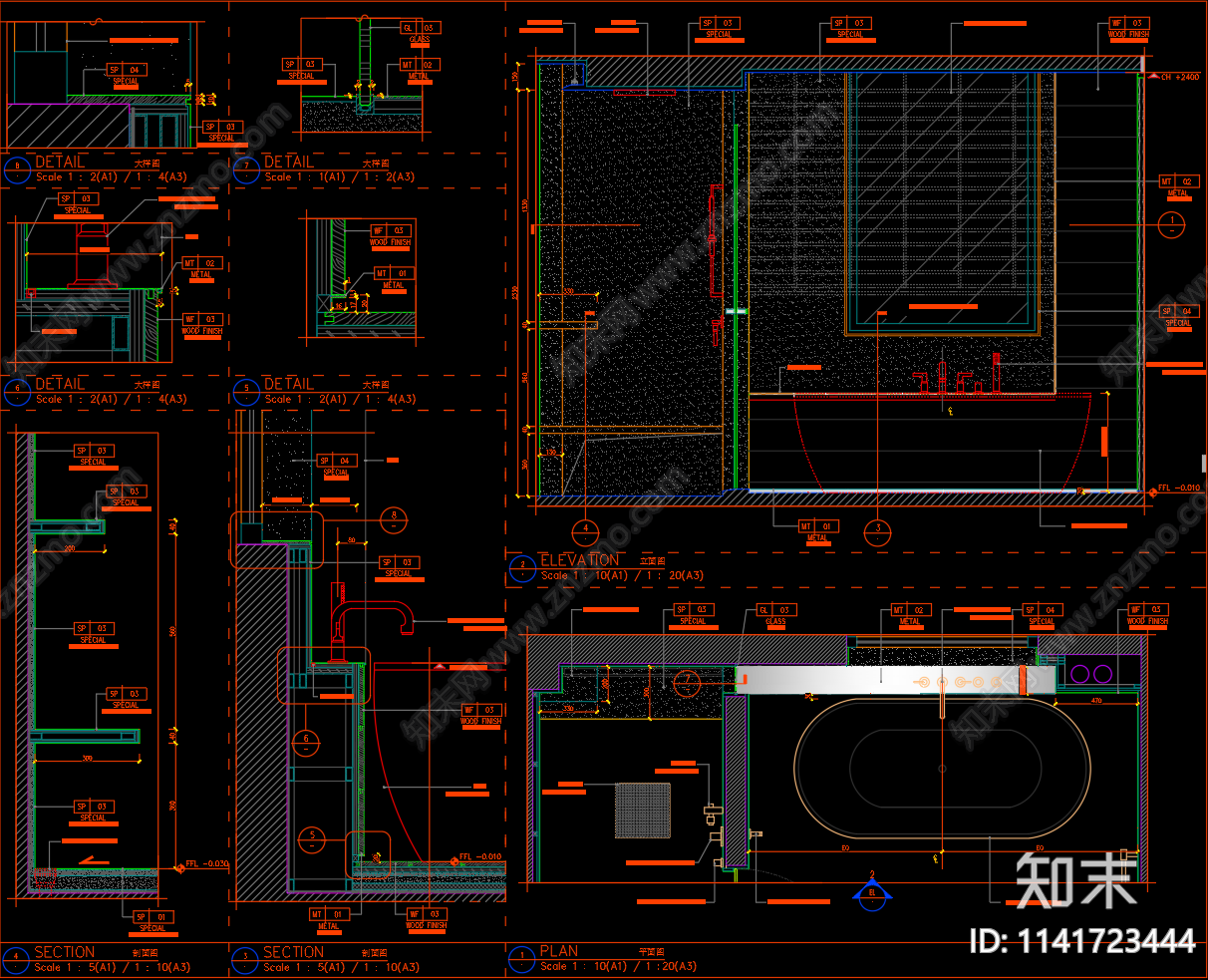 卫生间浴缸节点大样施工图下载【ID:1141723444】