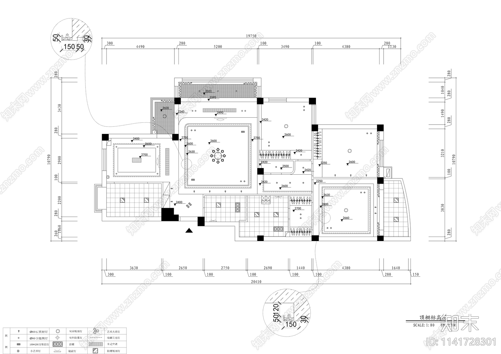 180平四室两厅两卫大平层家装全套cad施工图下载【ID:1141728301】