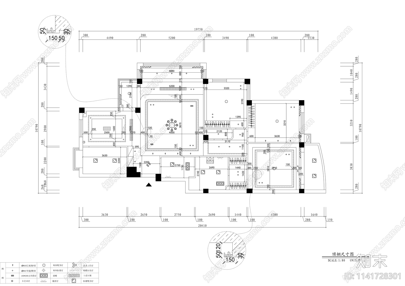 180平四室两厅两卫大平层家装全套cad施工图下载【ID:1141728301】