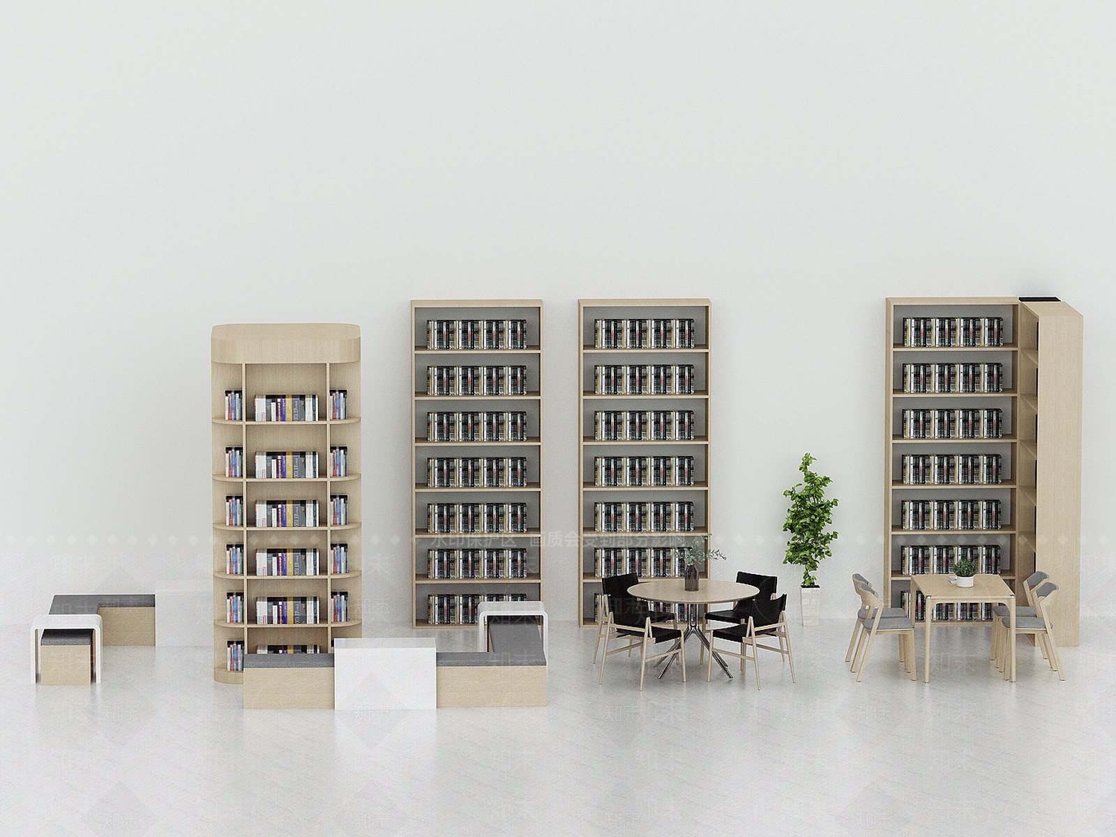 现代图书馆书架3D模型下载【ID:1141732334】