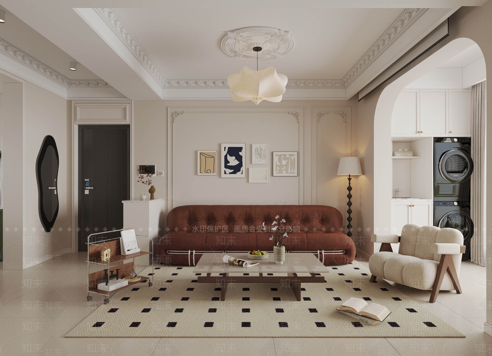 法式奶油风客厅3D模型下载【ID:1141735131】_知末3d模型网