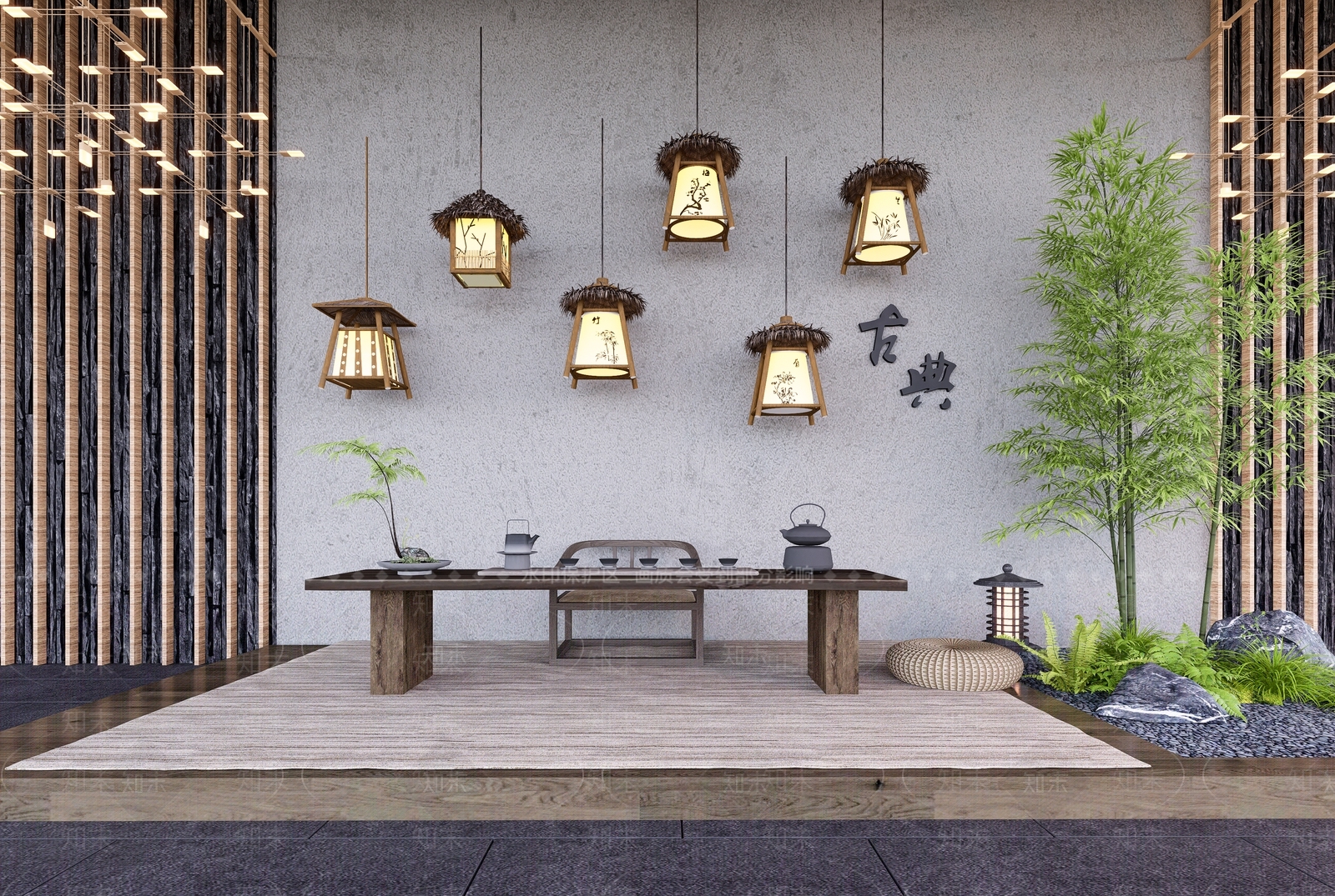 中式梅兰竹菊灯笼SU模型下载【ID:1141736033】