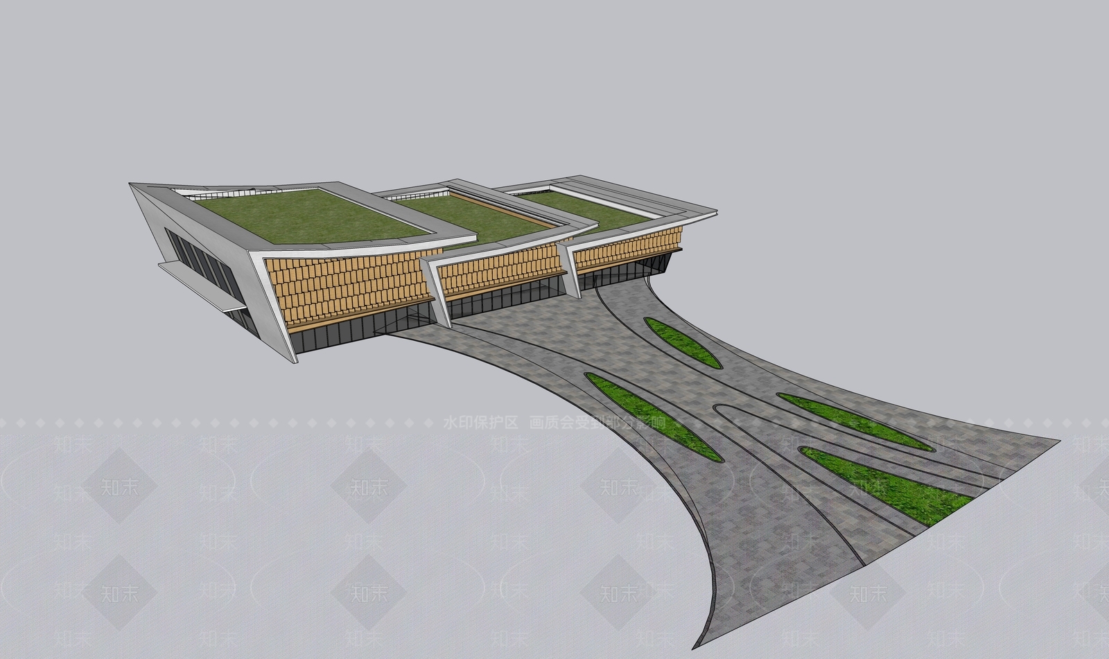 现代展览馆建筑SU模型下载【ID:1141849052】