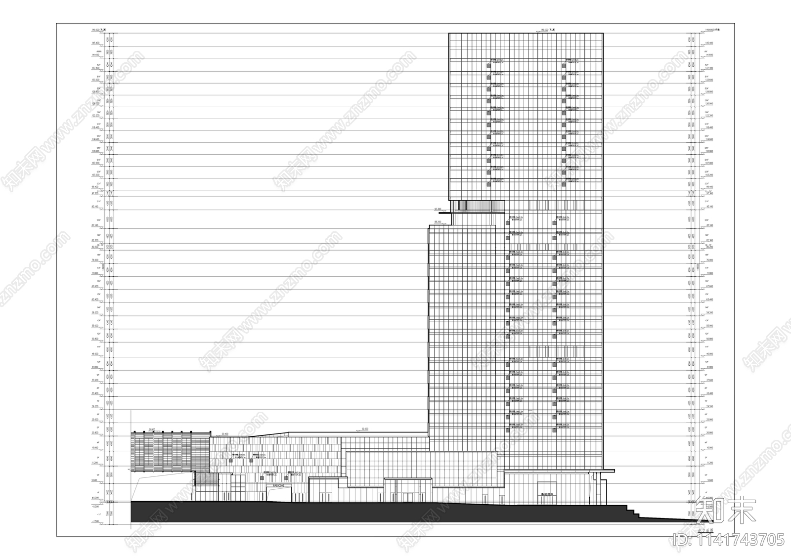 鲁能城三期商业建筑cad施工图下载【ID:1141743705】